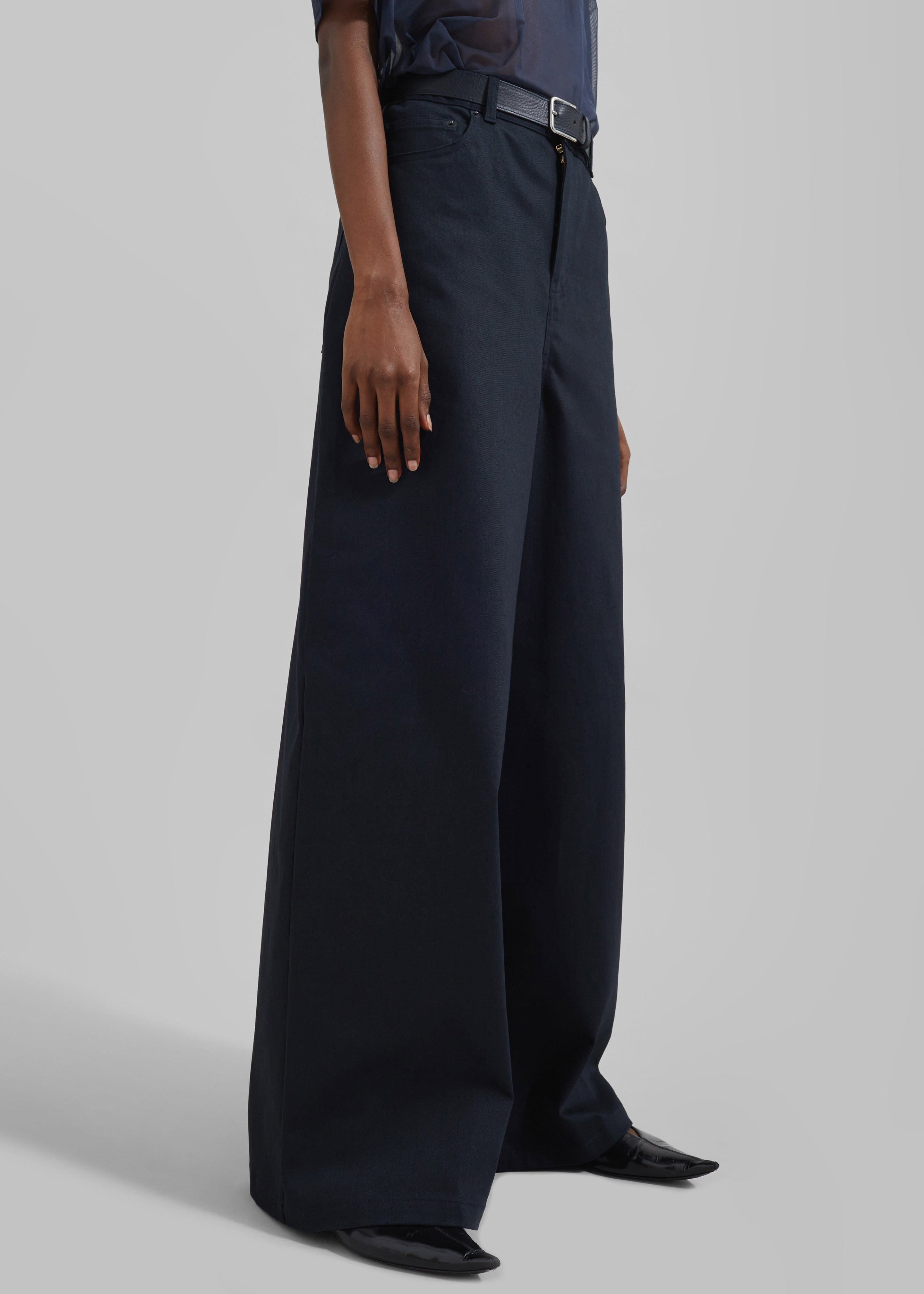 Sasha Wide Leg Twill Pants - Navy - 7