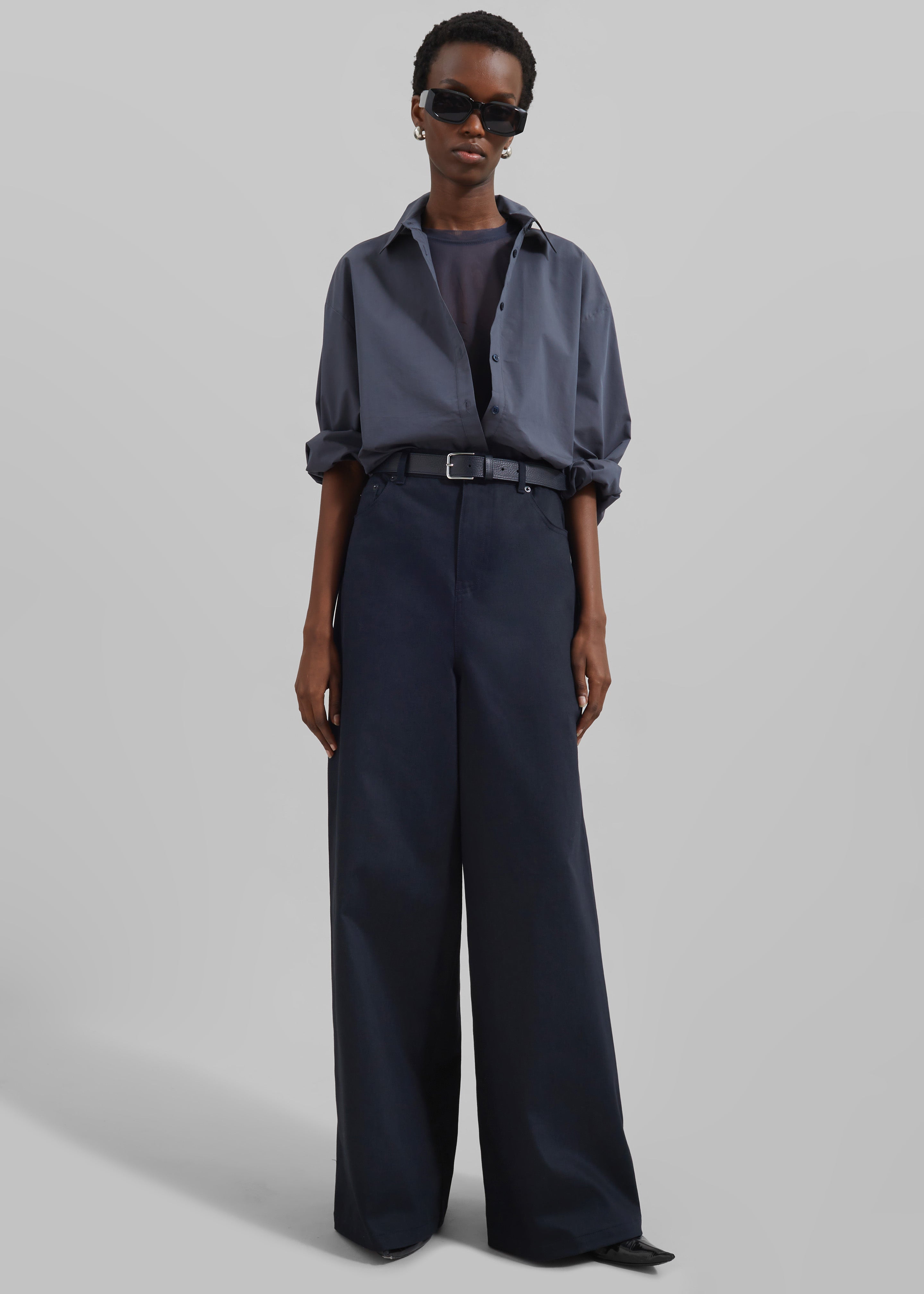 Sasha Wide Leg Twill Pants - Navy - 1