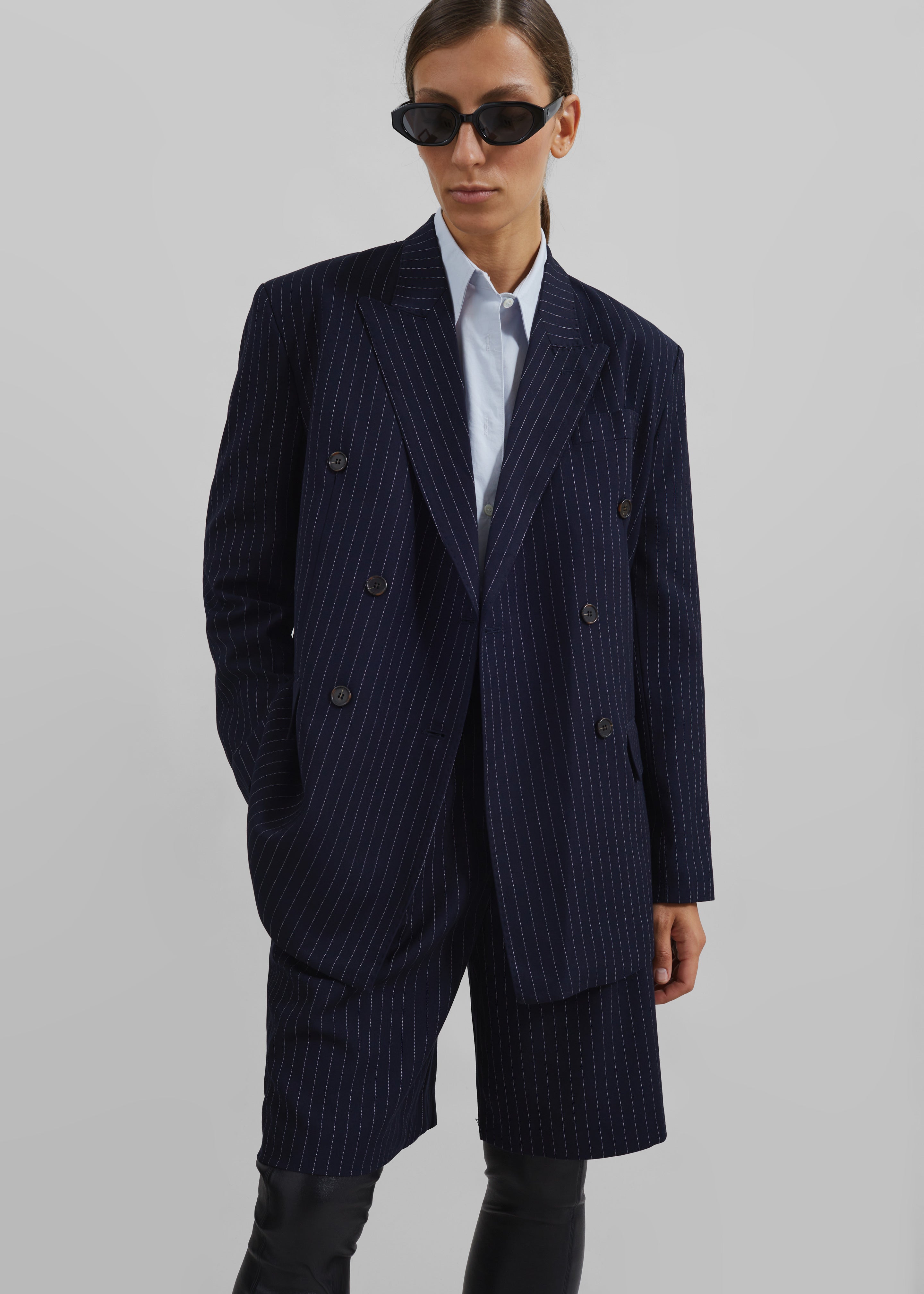 Sava Double Breasted Blazer - Navy/White Stripe - 8