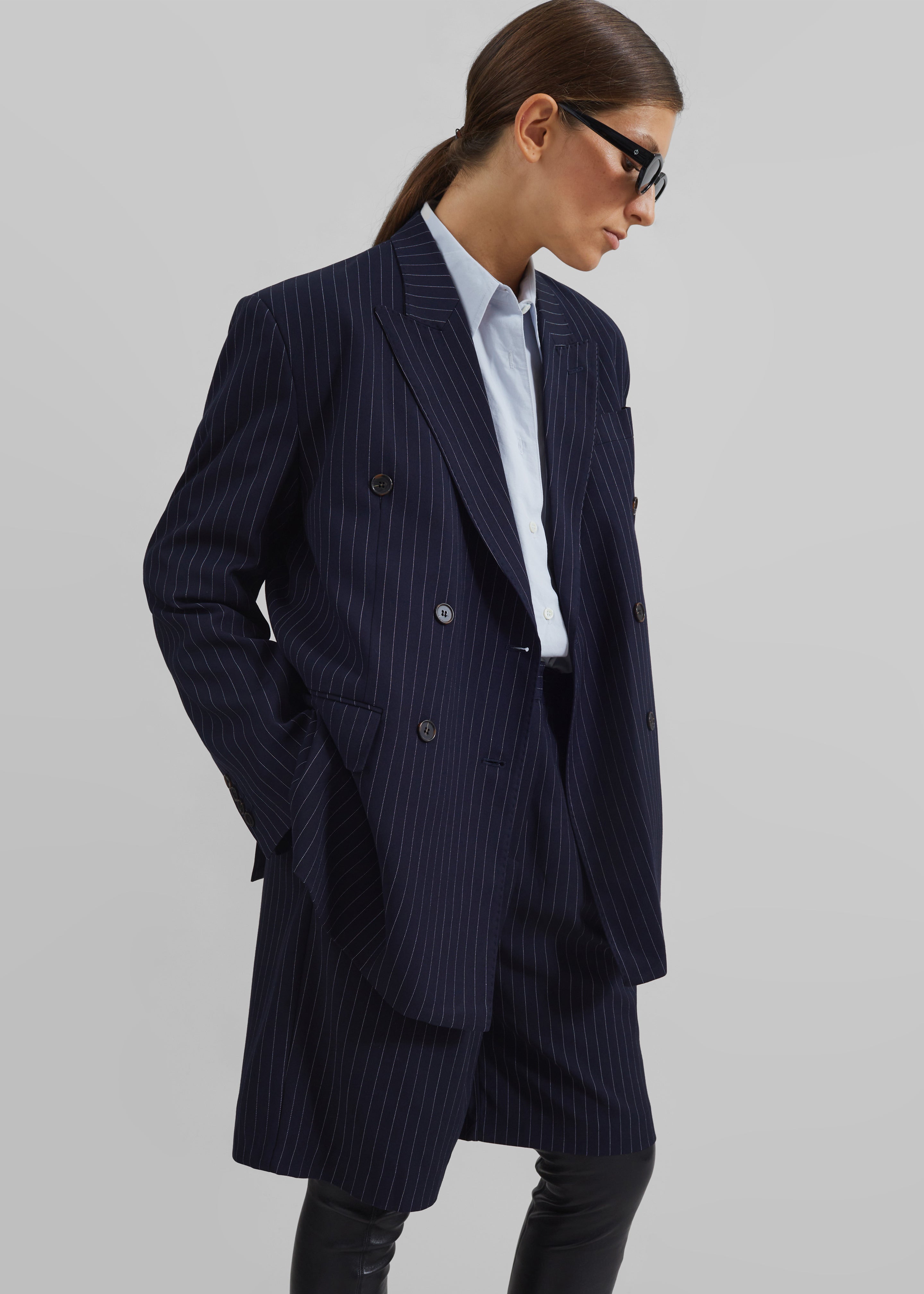 Sava Double Breasted Blazer - Navy/White Stripe - 11