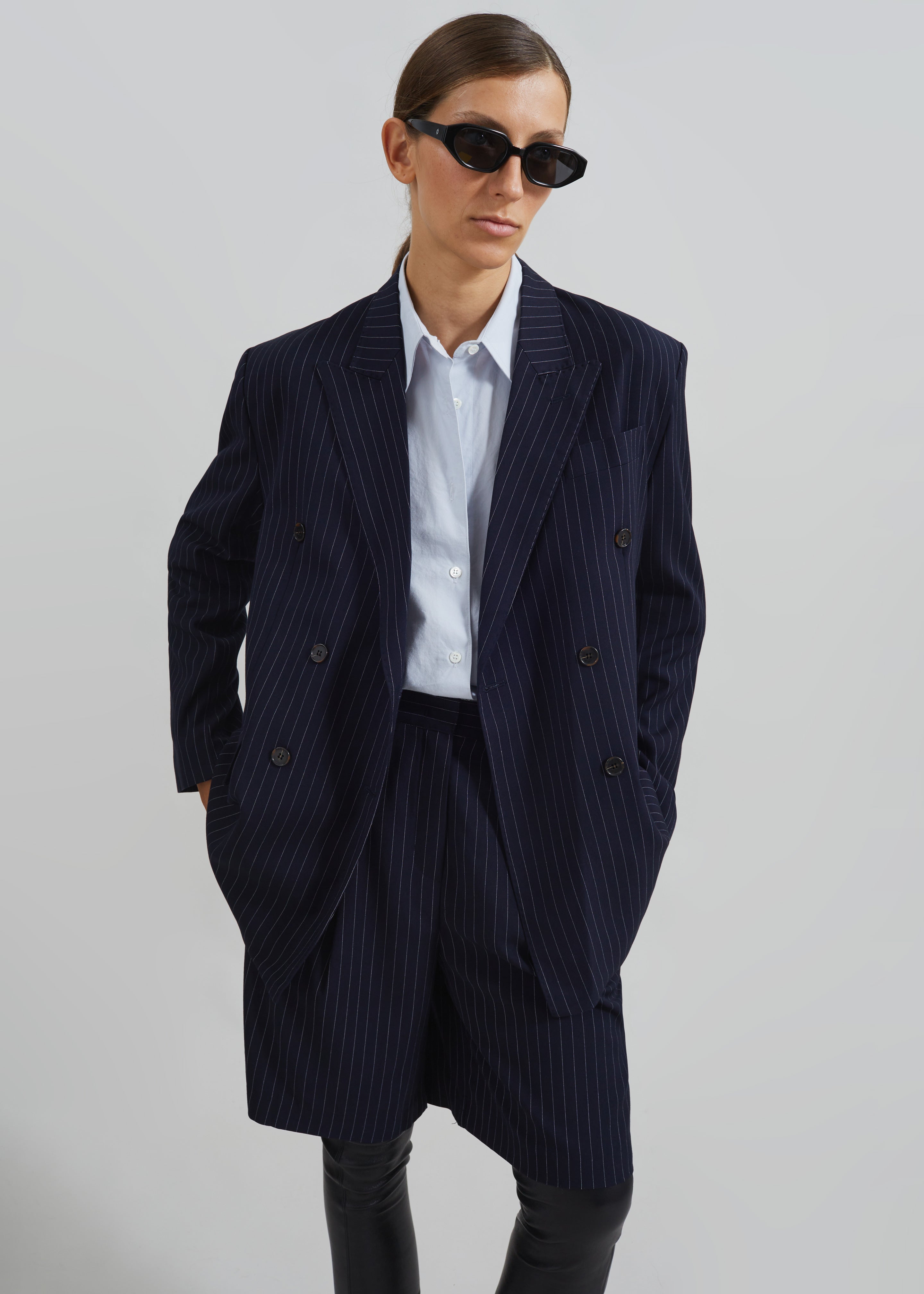 Sava Double Breasted Blazer - Navy/White Stripe - 12