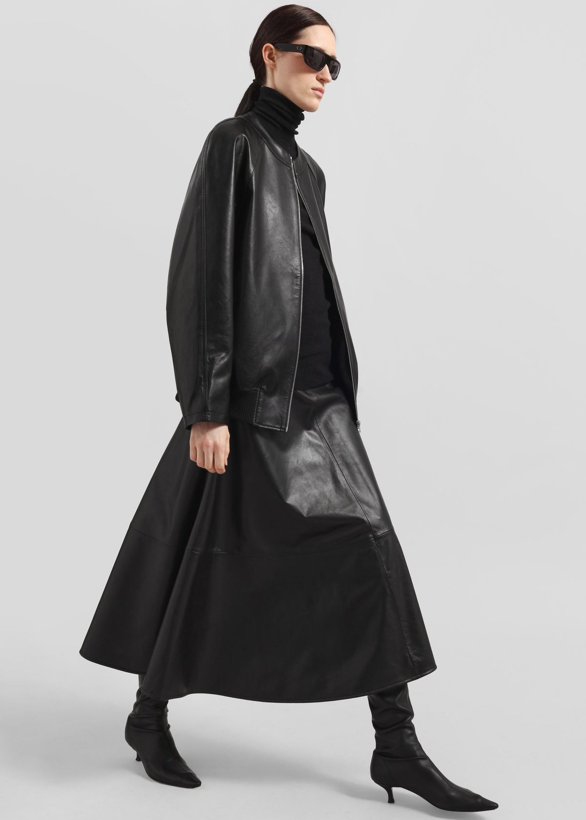 Savil Leather Midi Skirt - Black - 6