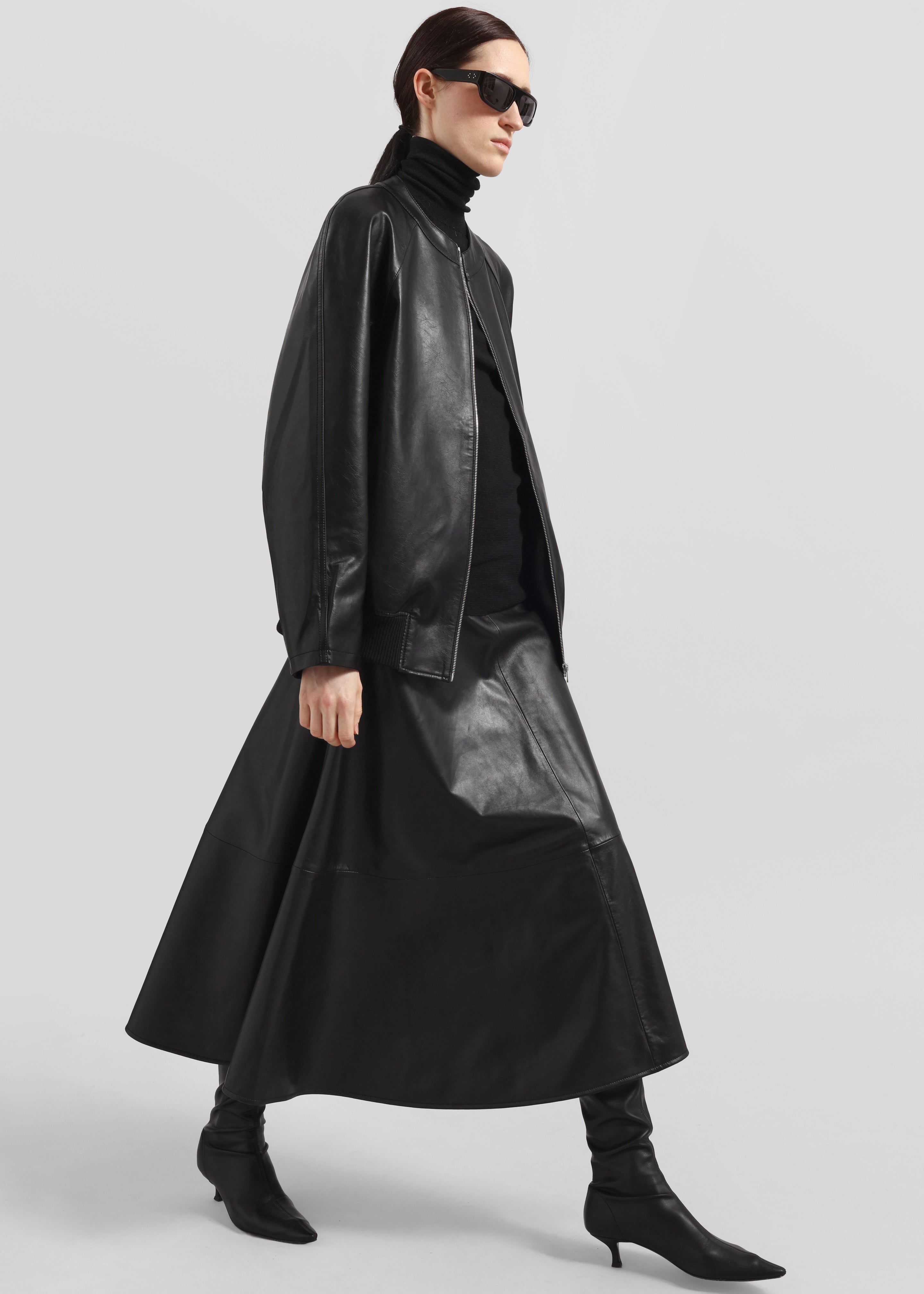 Savil Leather Midi Skirt - Black - 6