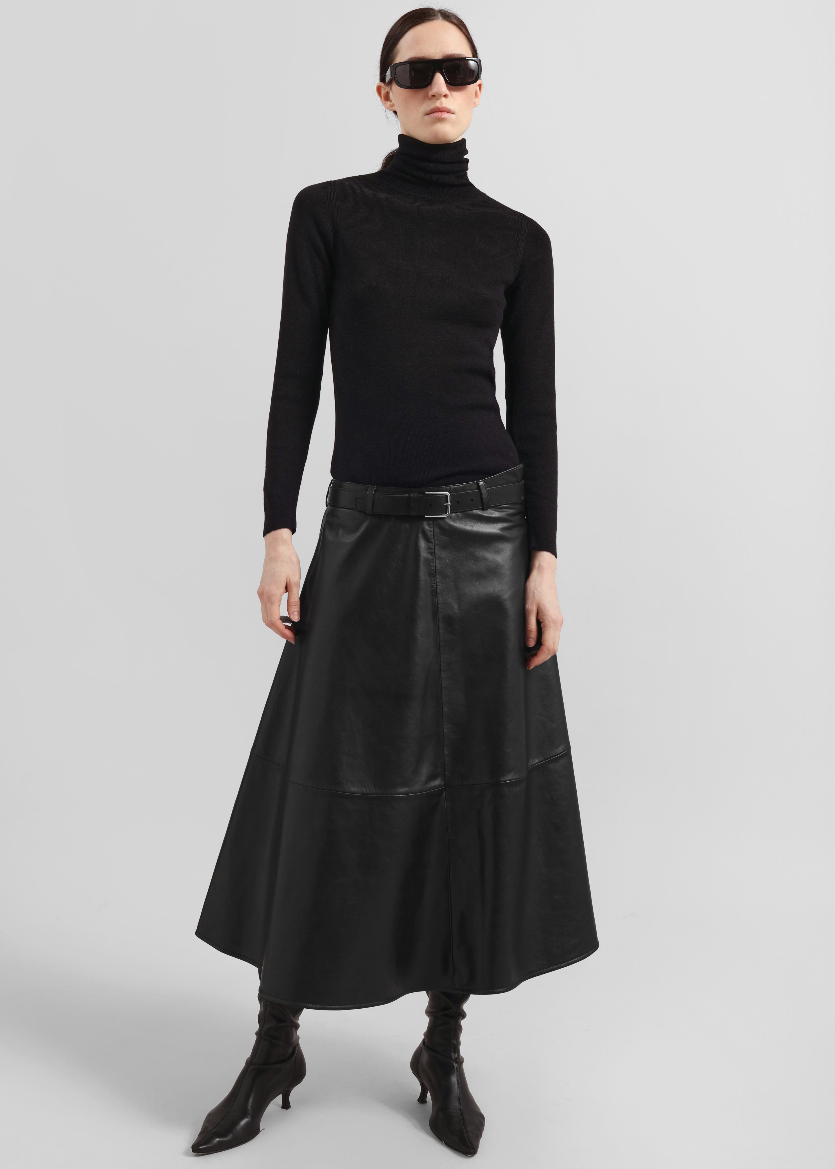 Savil Leather Midi Skirt - Black – The Frankie Shop