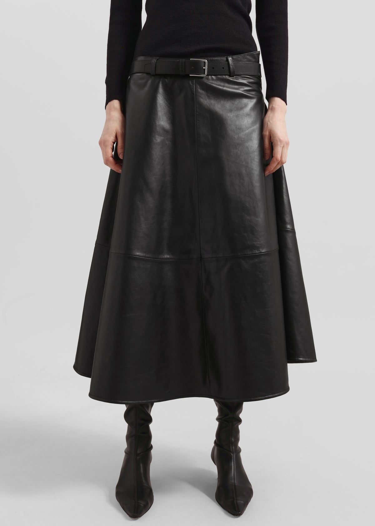 Savil Leather Midi Skirt - Black - 5