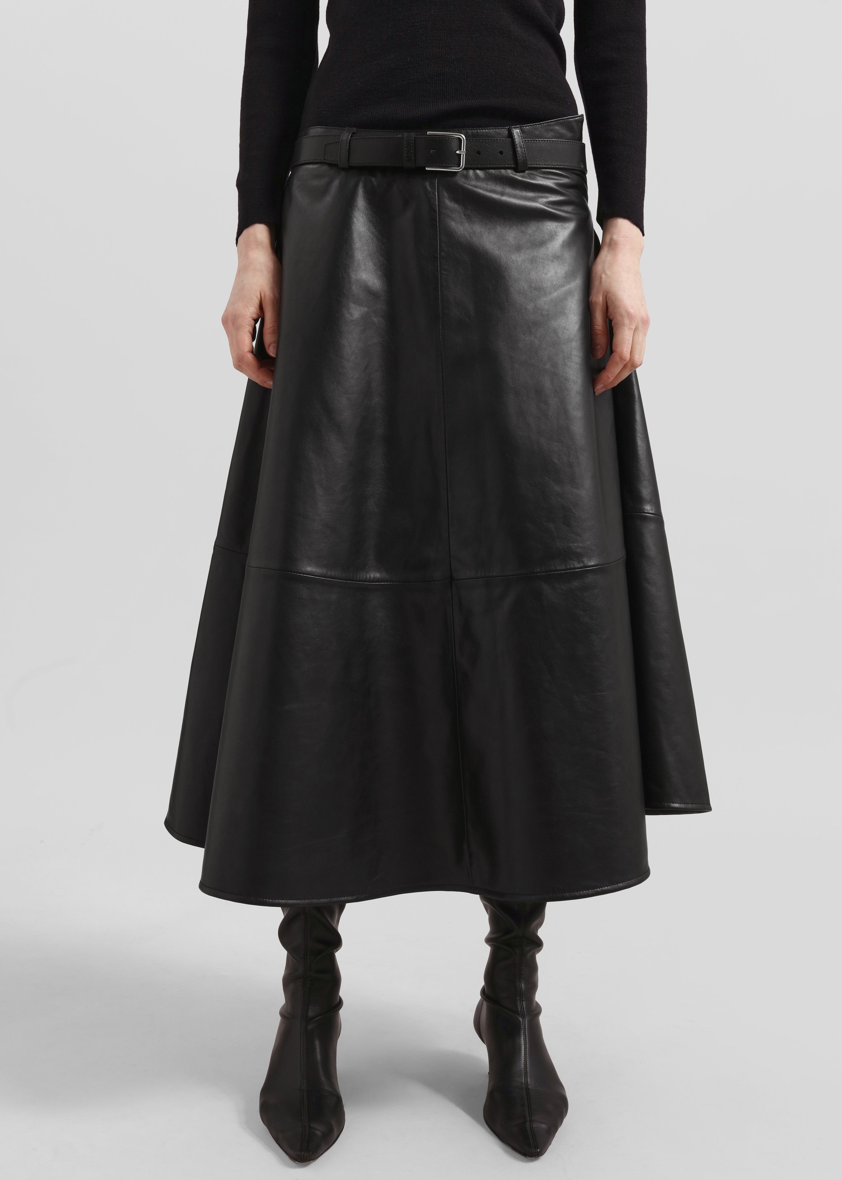 Savil Leather Midi Skirt - Black - 5
