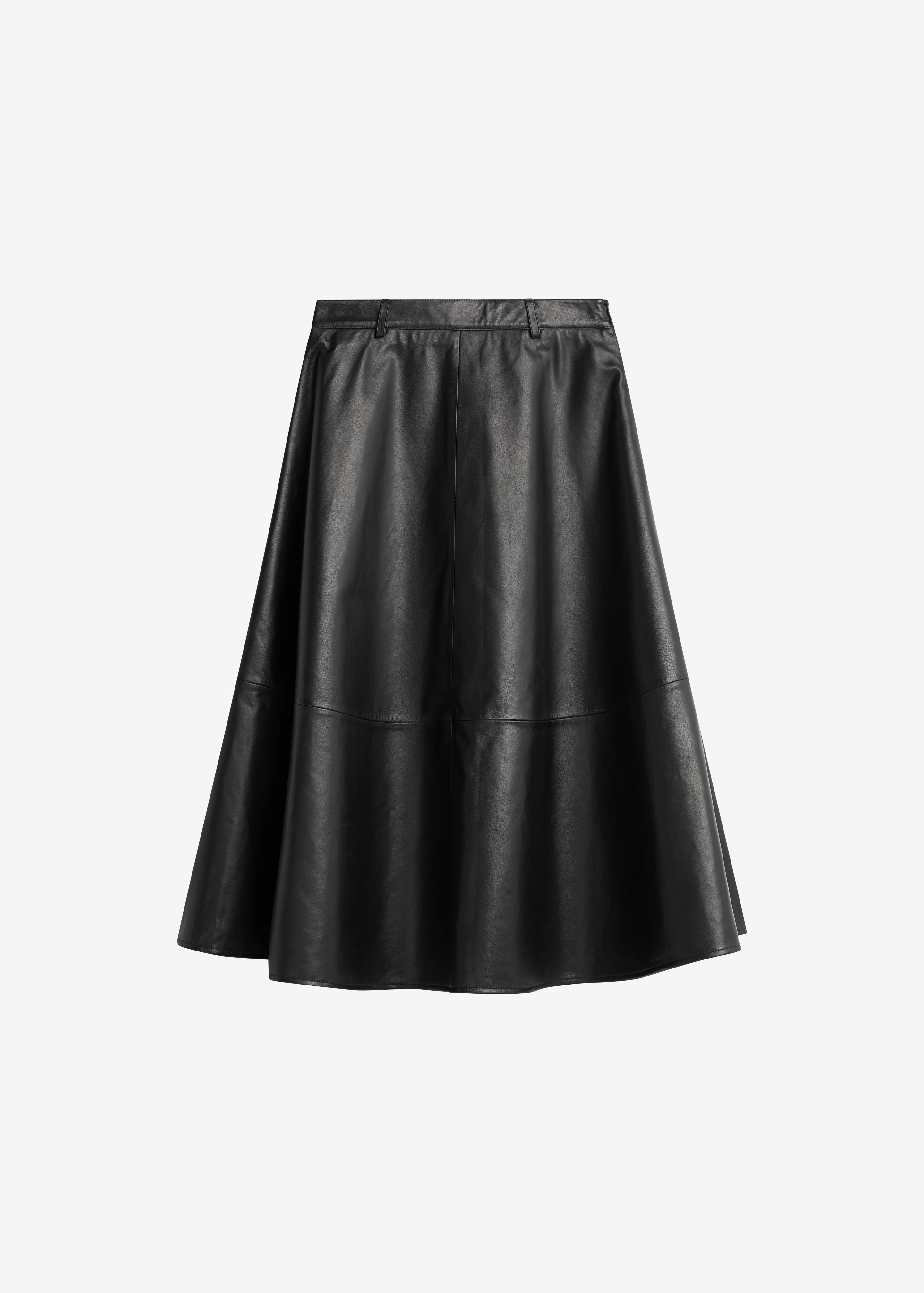 Savil Leather Midi Skirt - Black - 7