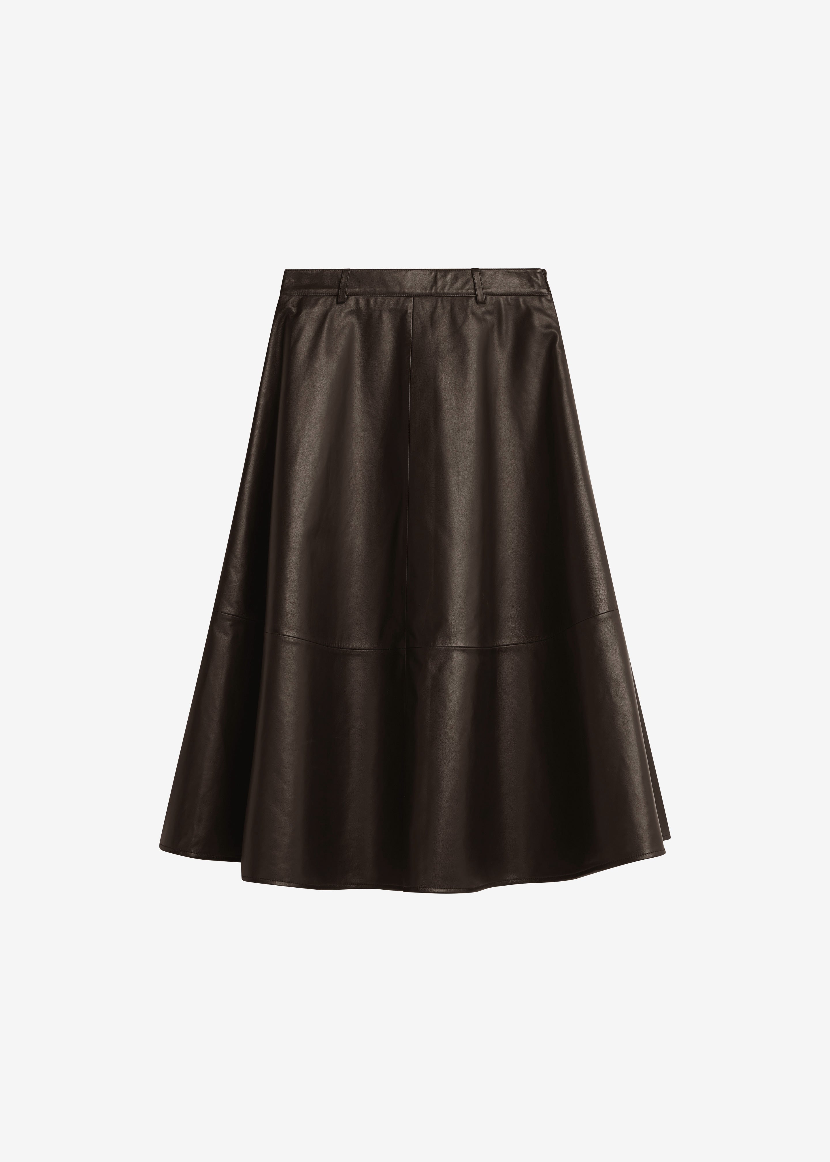 Savil Leather Midi Skirt - Dark Brown - 8