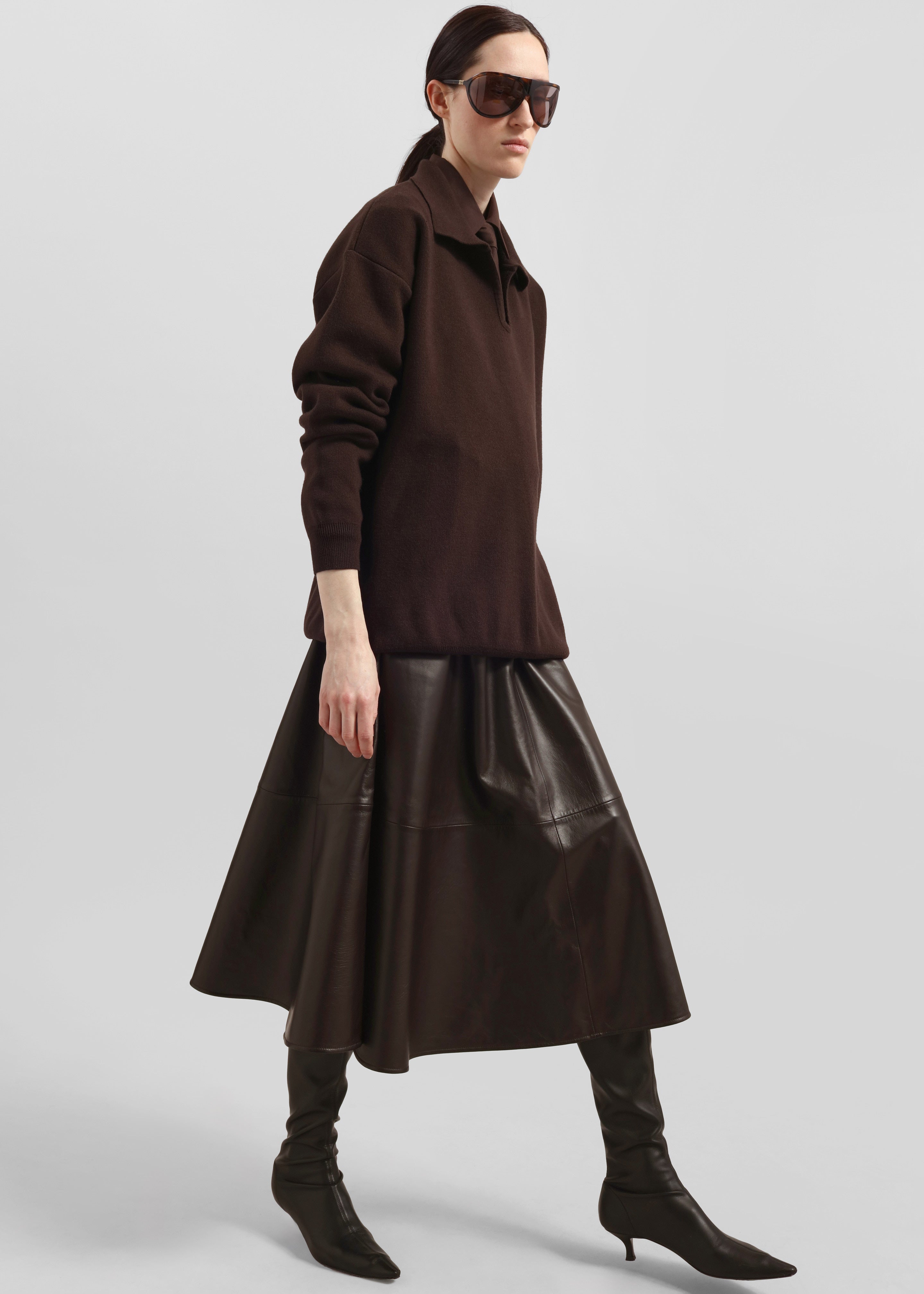 Savil Leather Midi Skirt - Dark Brown – The Frankie Shop