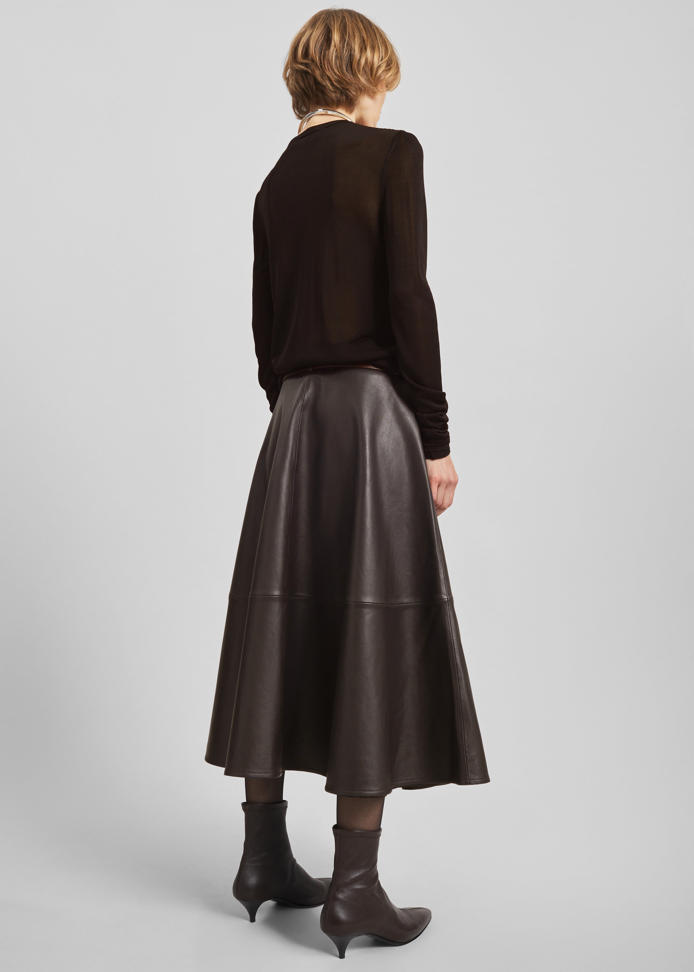 Savil Leather Midi Skirt - Dark Brown - 7