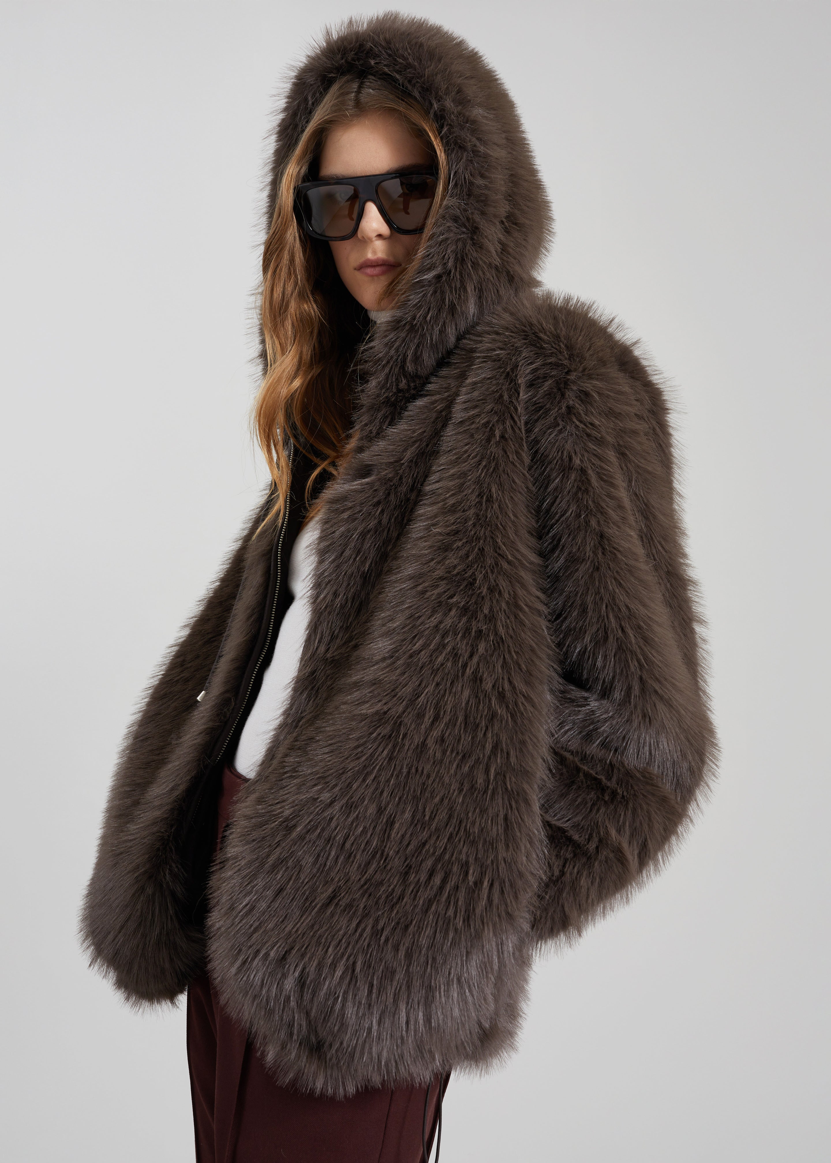 Savoie Faux Fur Hooded Jacket - Brown – The Frankie Shop