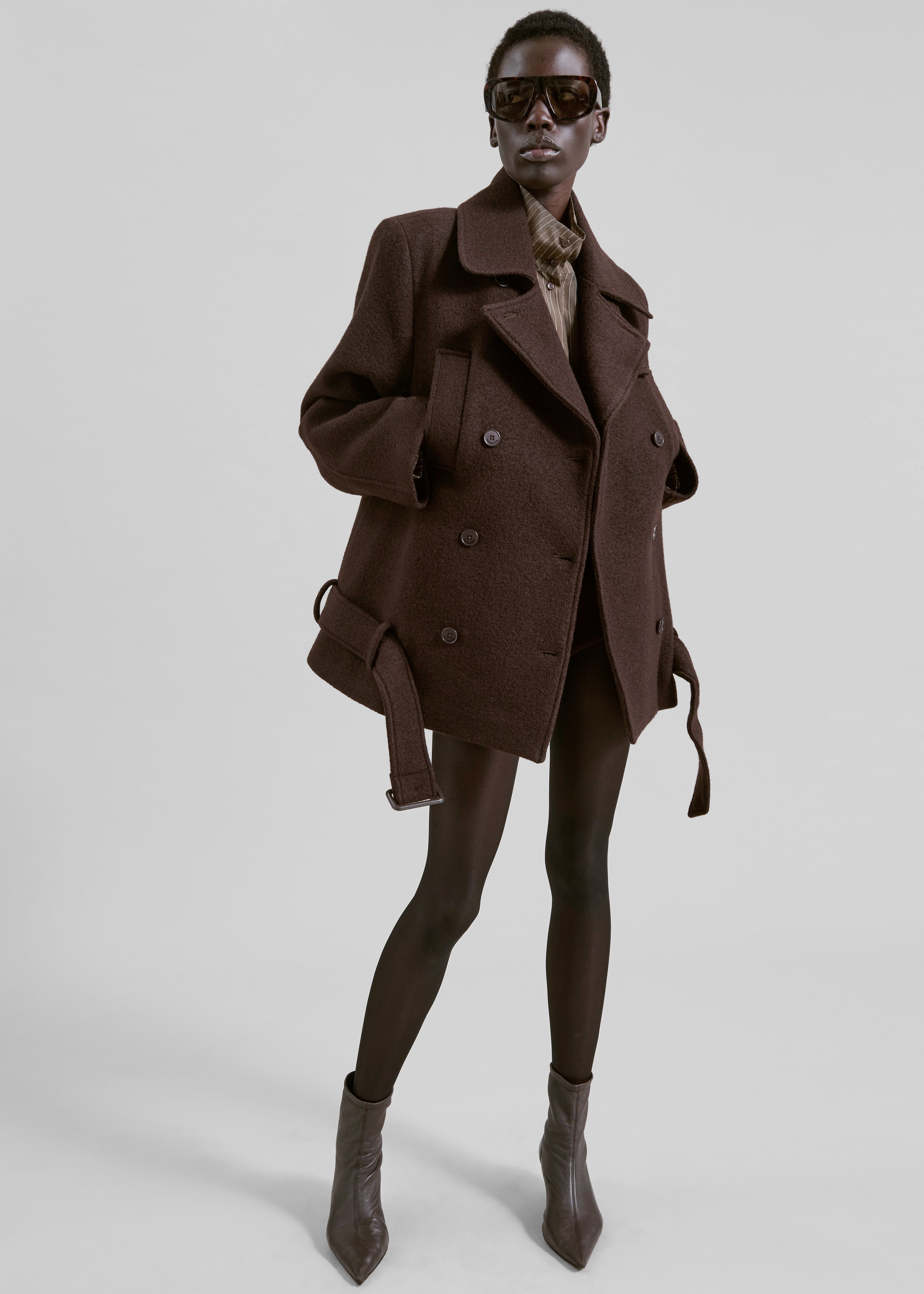Scothern Brushed Wool Peacoat - Brown – The Frankie Shop