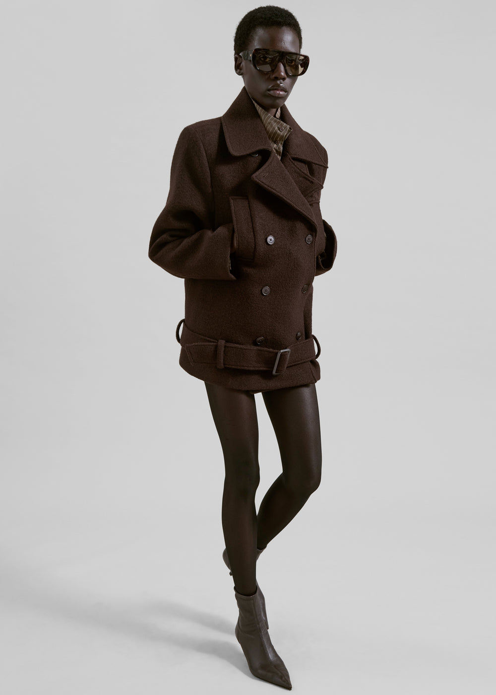 Scothern Brushed Wool Peacoat - Brown