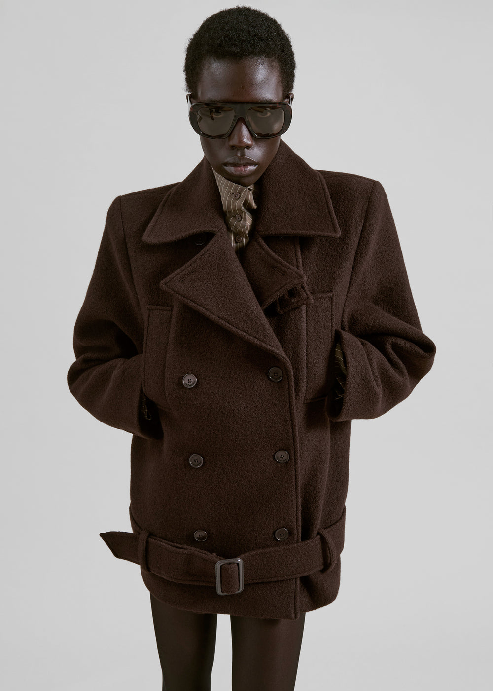 Scothern Brushed Wool Peacoat - Brown - 1