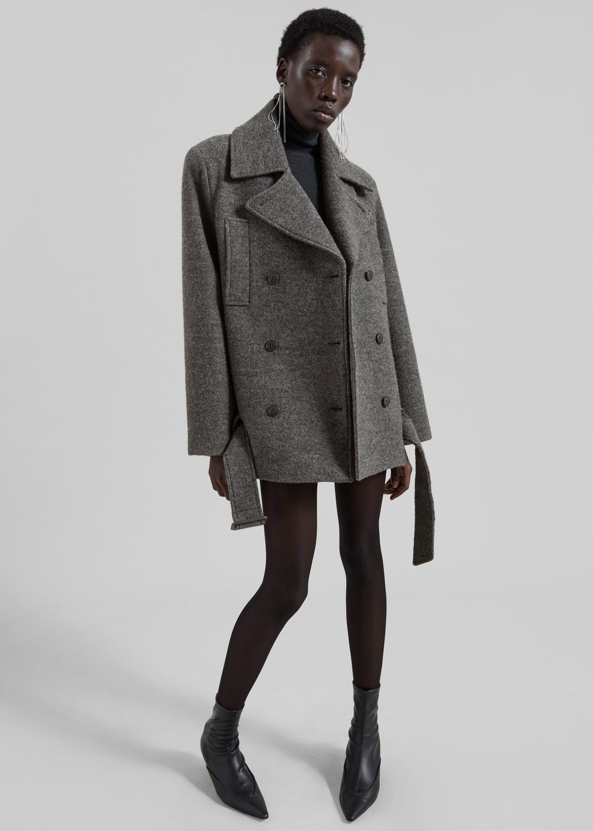 Scothern Brushed Wool Peacoat - Grey Melange - 6