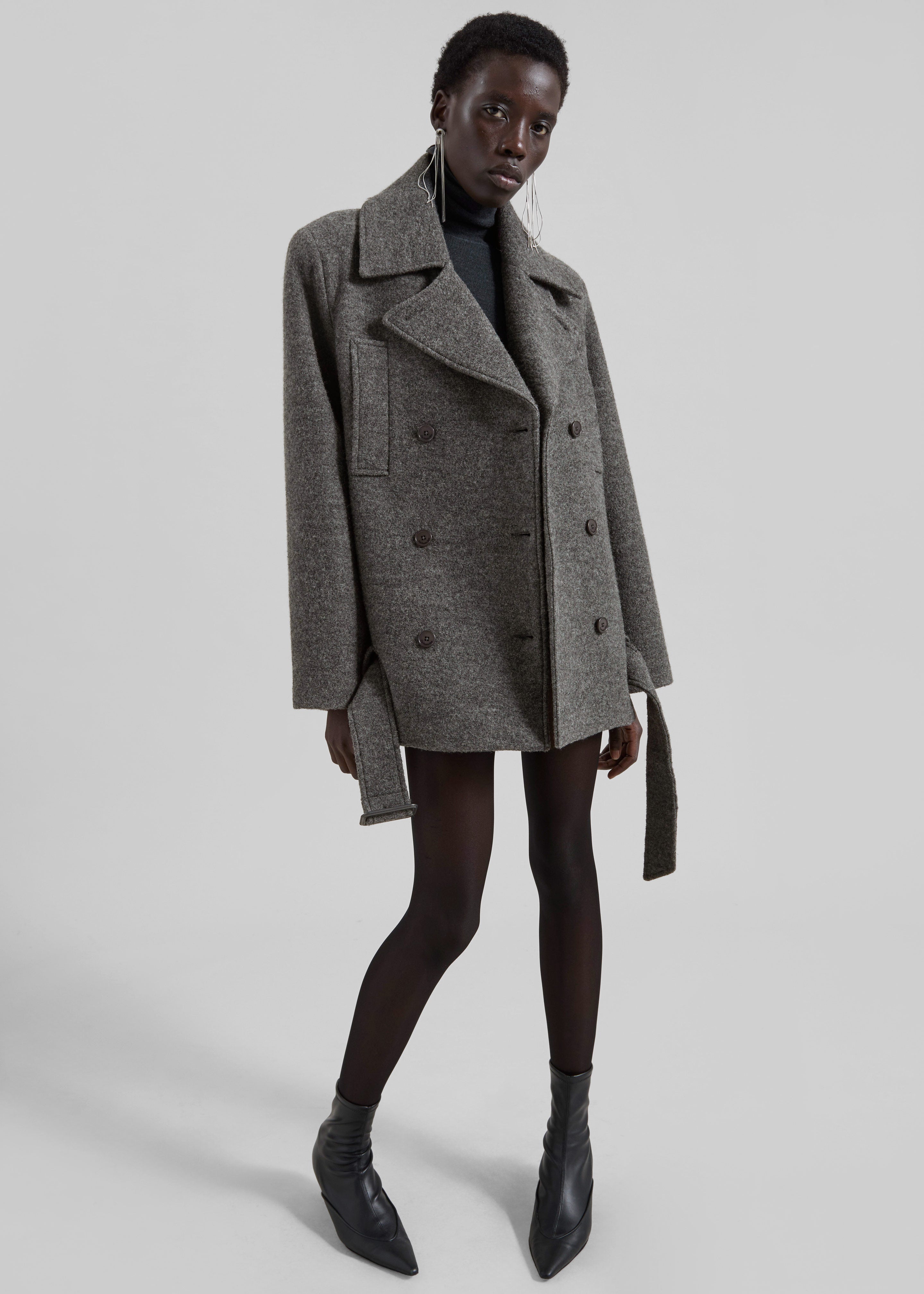 Scothern Brushed Wool Peacoat - Grey Melange - 6