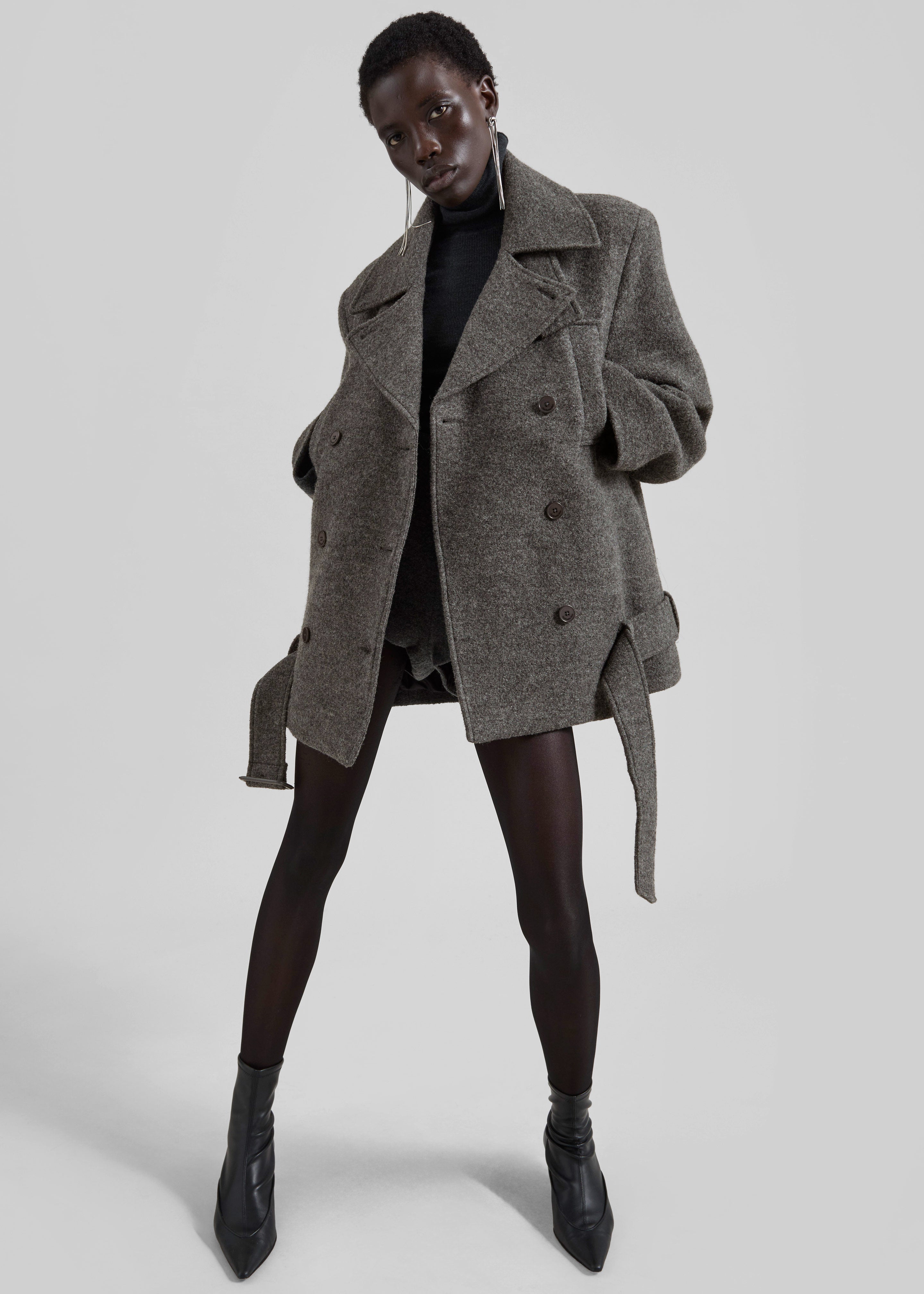 Scothern Brushed Wool Peacoat - Grey Melange - 4