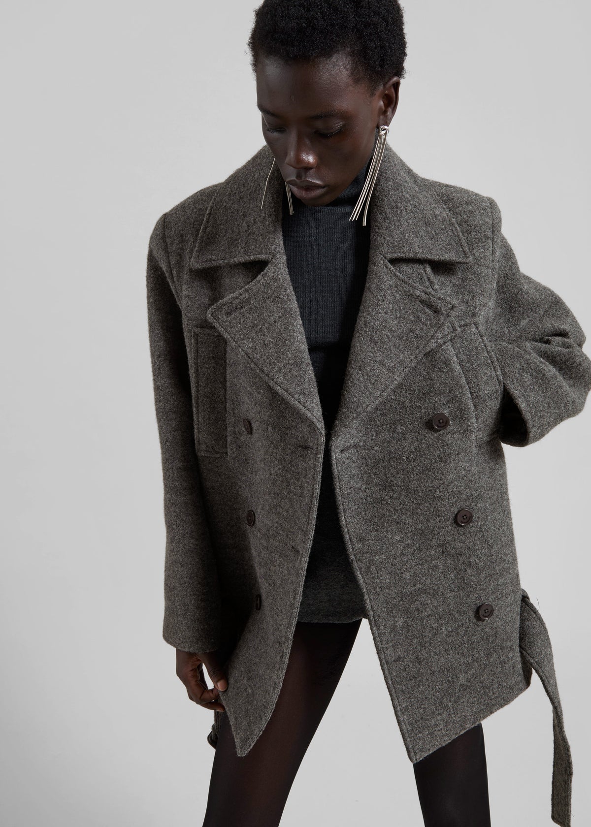 Scothern Brushed Wool Peacoat - Grey Melange - 7