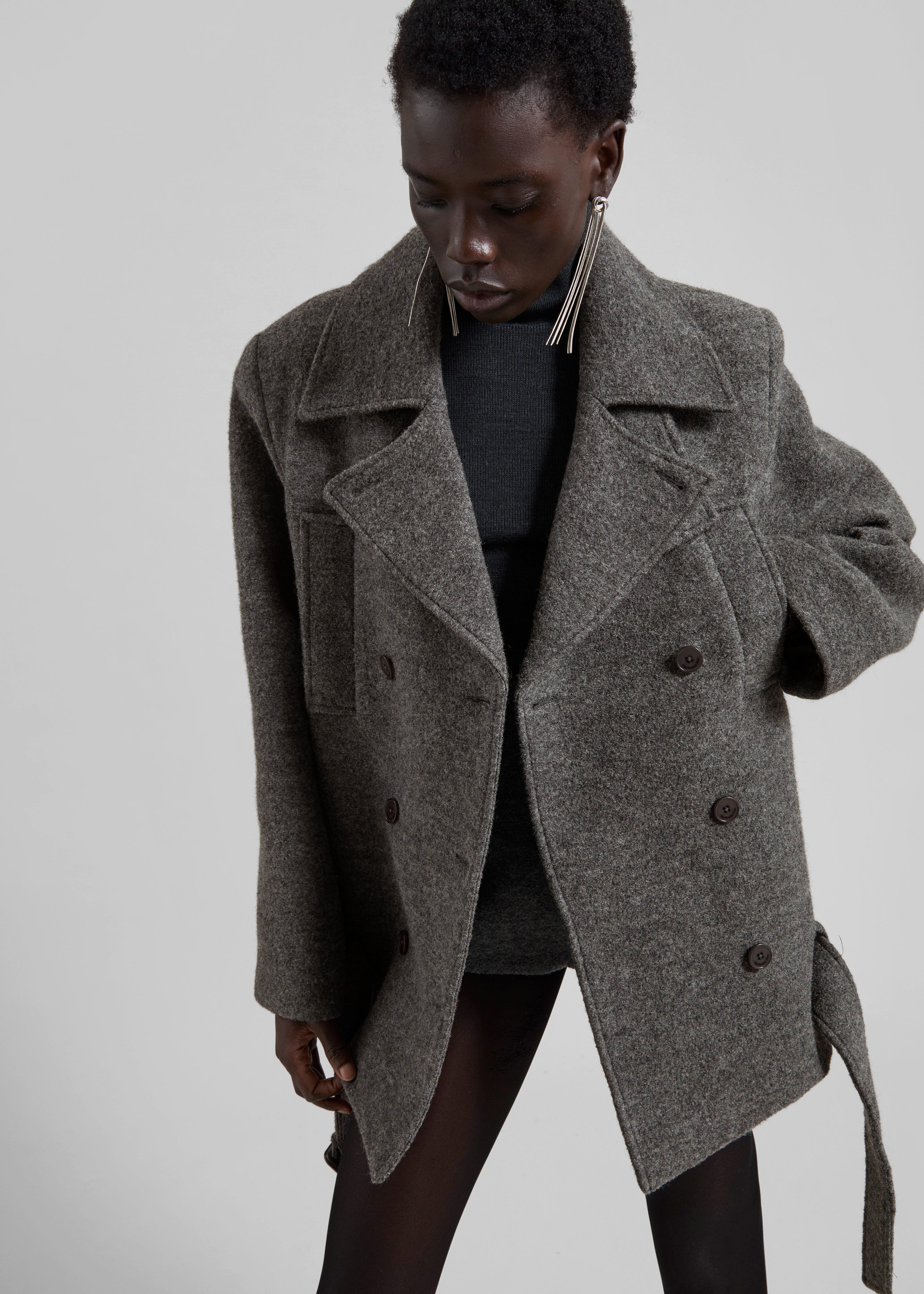 Scothern Brushed Wool Peacoat - Grey Melange - 7
