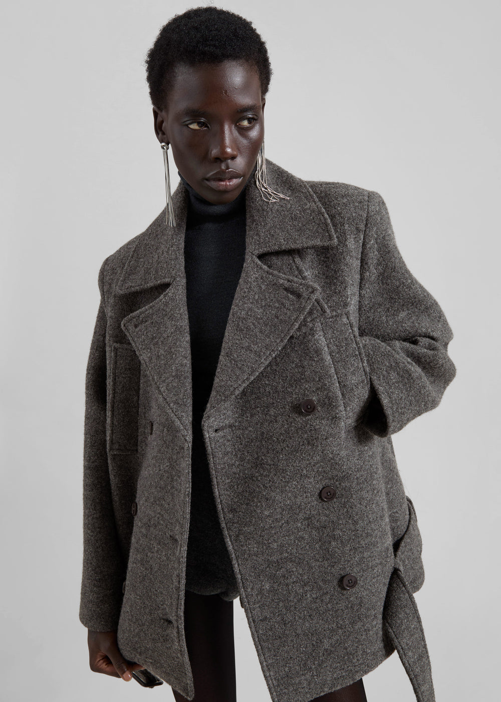 Scothern Brushed Wool Peacoat - Grey Melange - 1