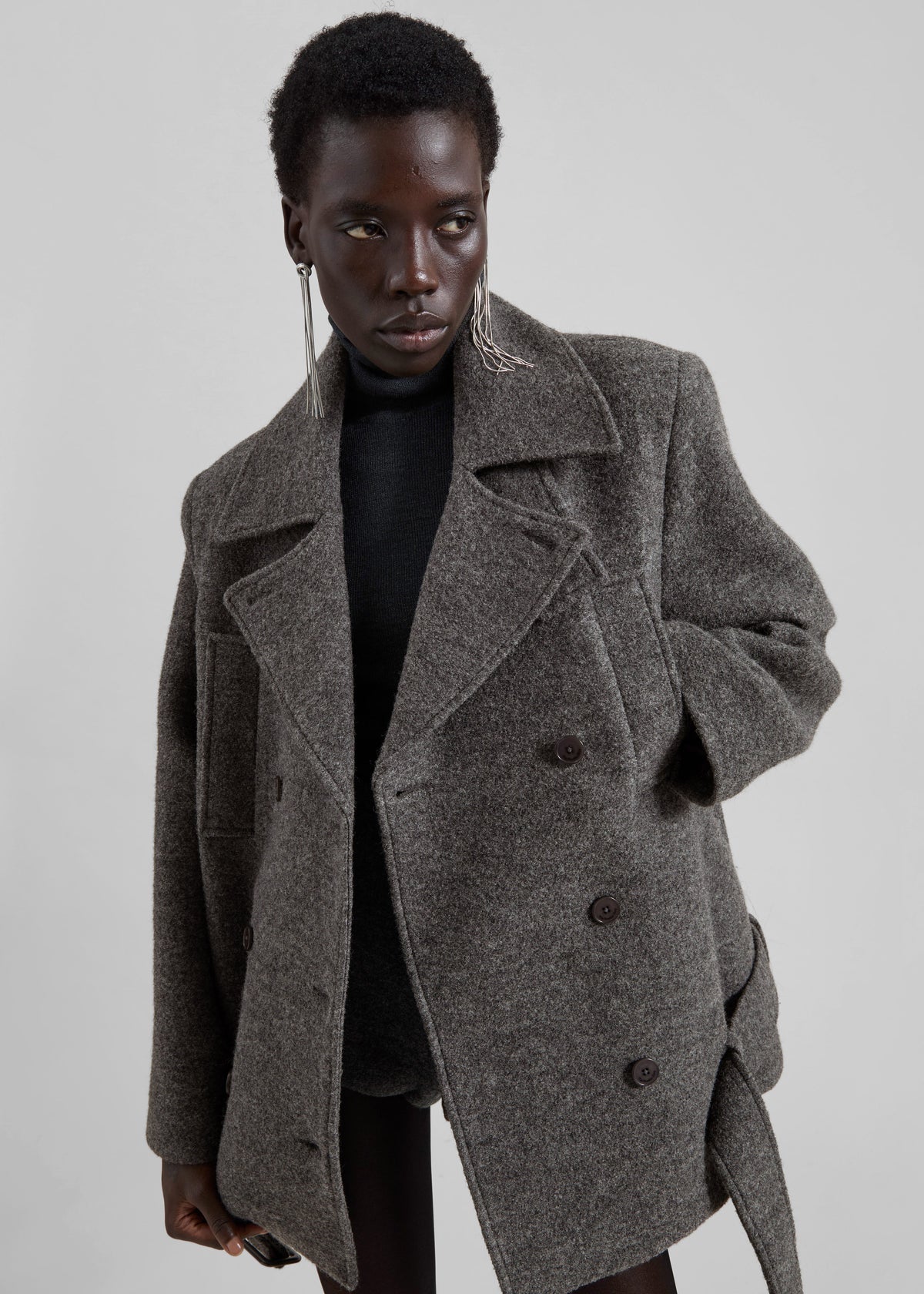 Scothern Brushed Wool Peacoat - Grey Melange - 2