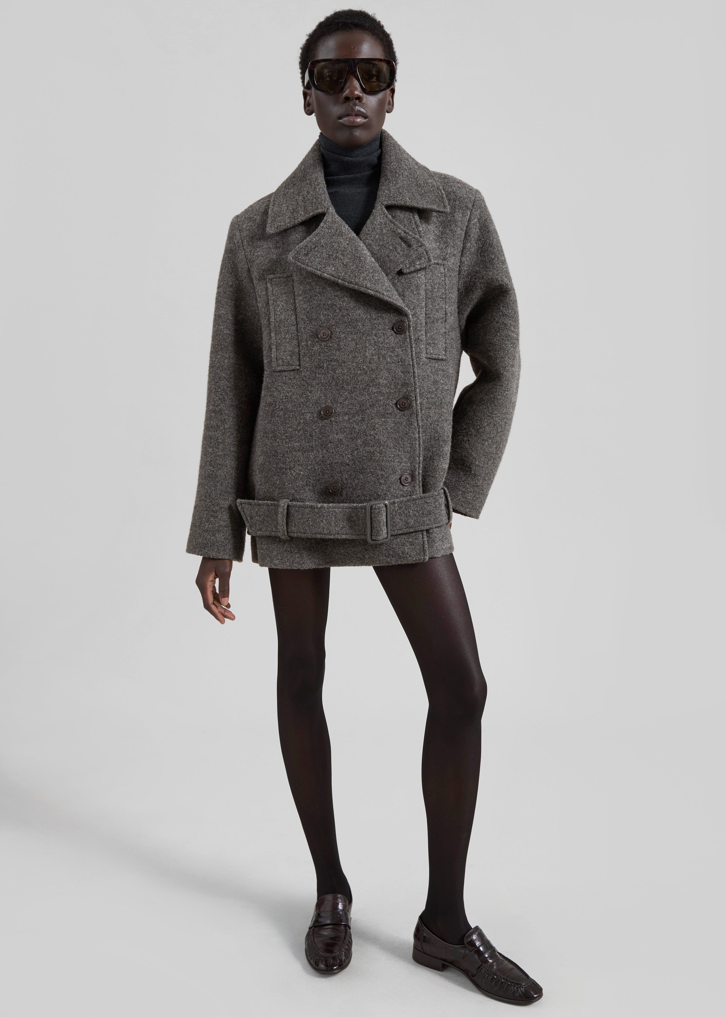 Scothern Brushed Wool Peacoat - Grey Melange - 8