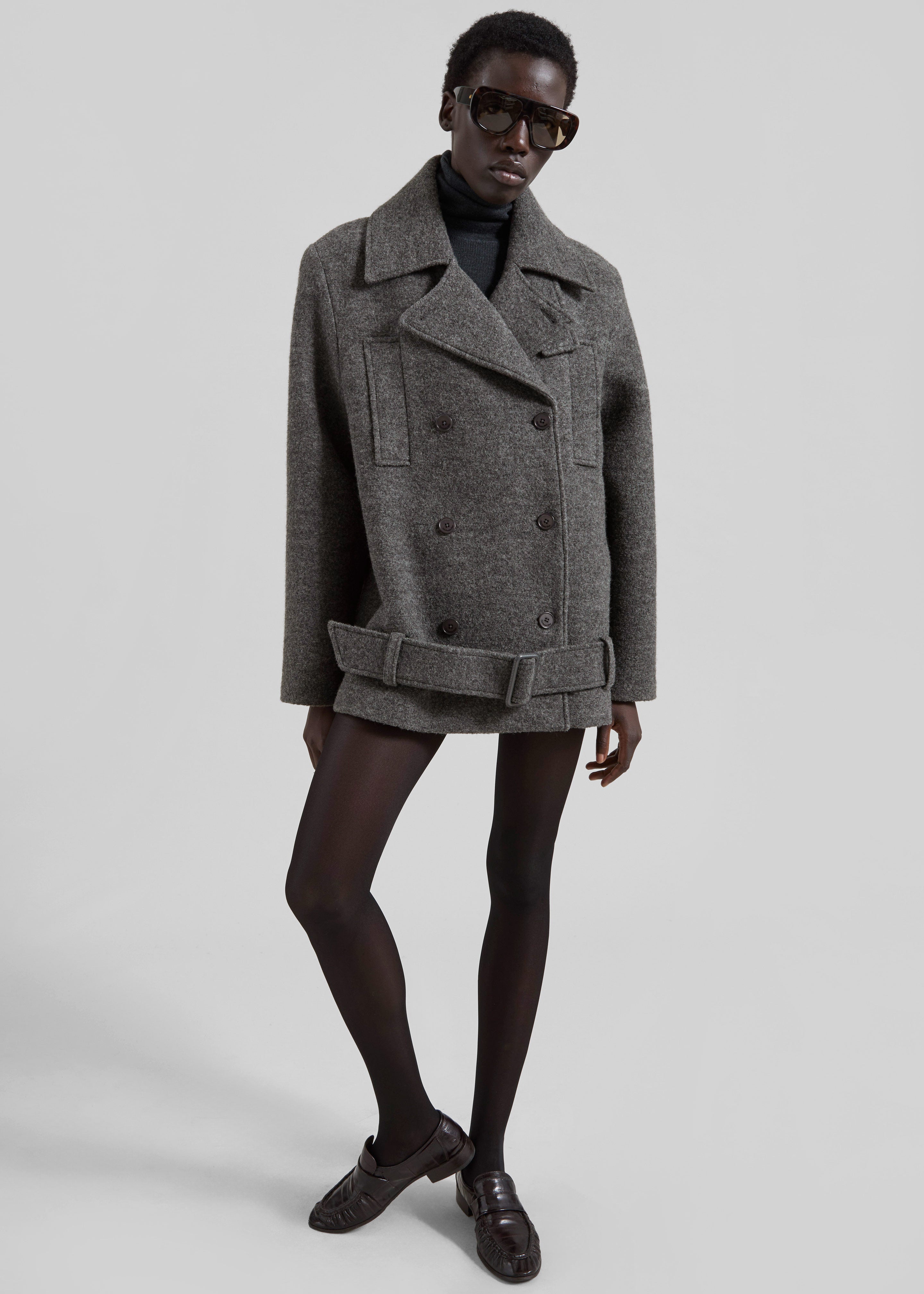 Scothern Brushed Wool Peacoat - Grey Melange - 1