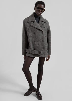 Scothern Brushed Wool Peacoat - Grey Melange