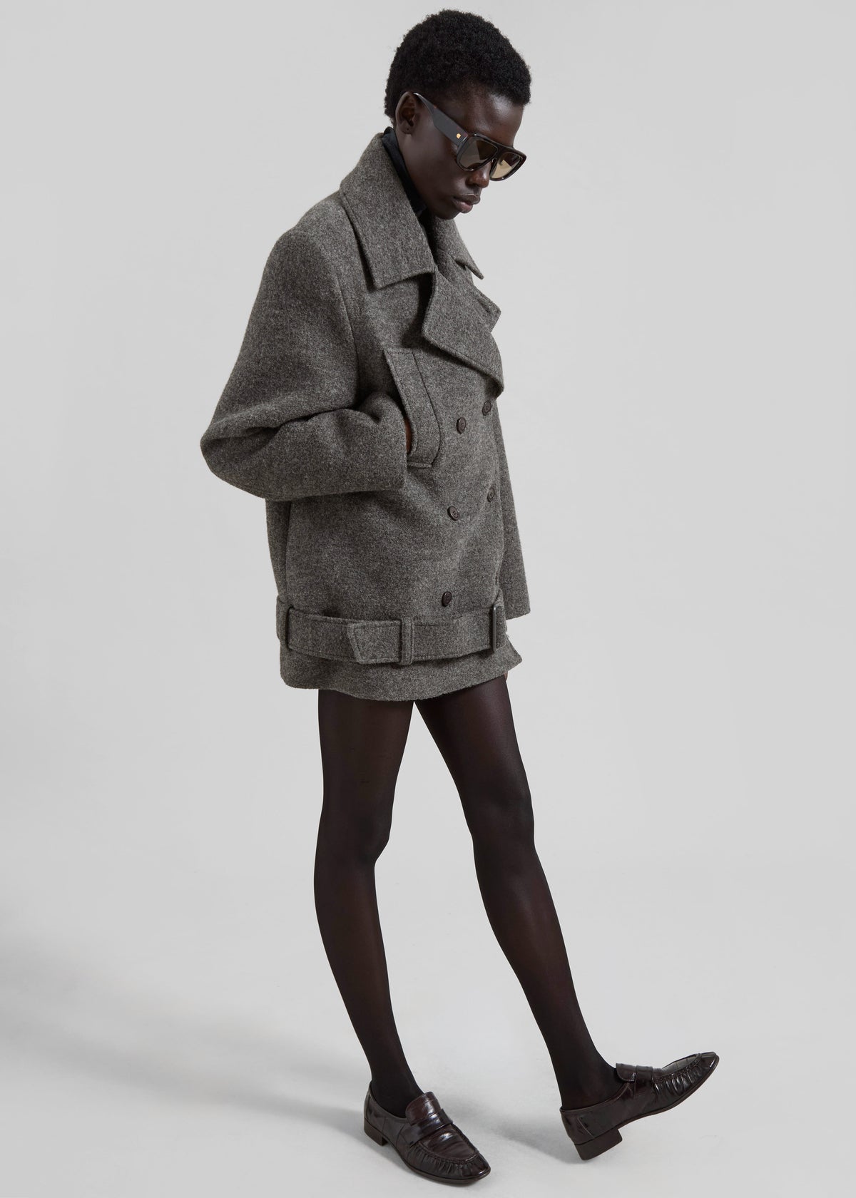 Scothern Brushed Wool Peacoat - Grey Melange - 3