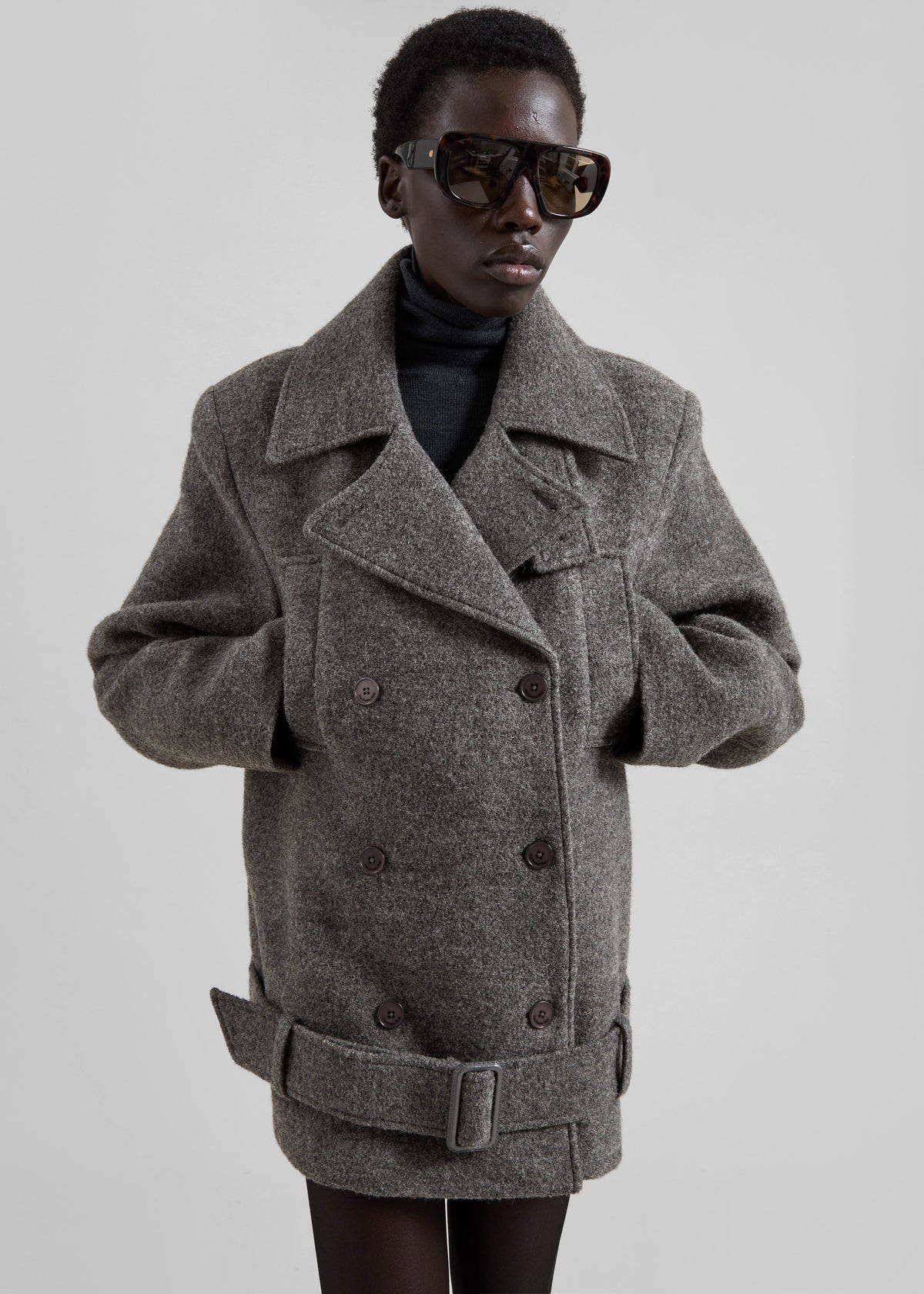 Scothern Brushed Wool Peacoat - Grey Melange - 5