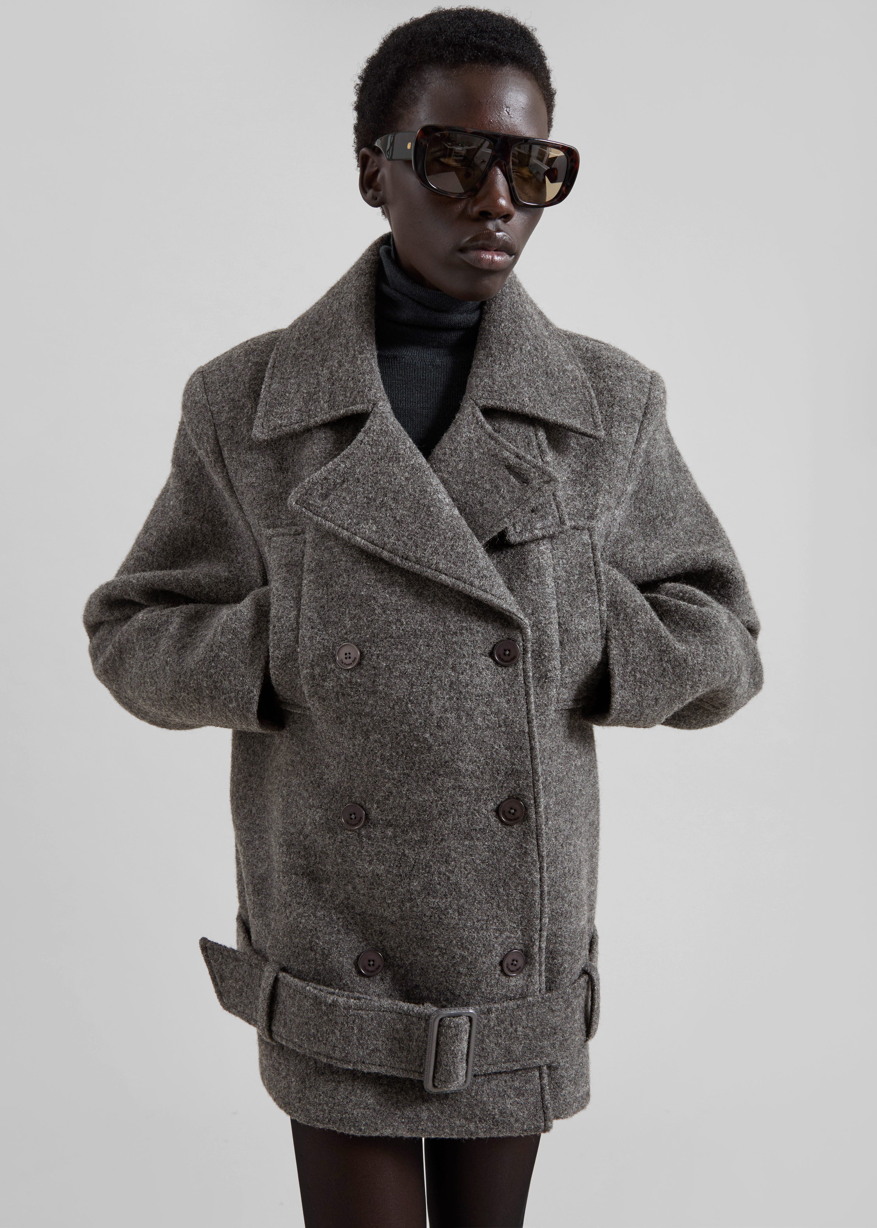 Scothern Brushed Wool Peacoat - Grey Melange - 5