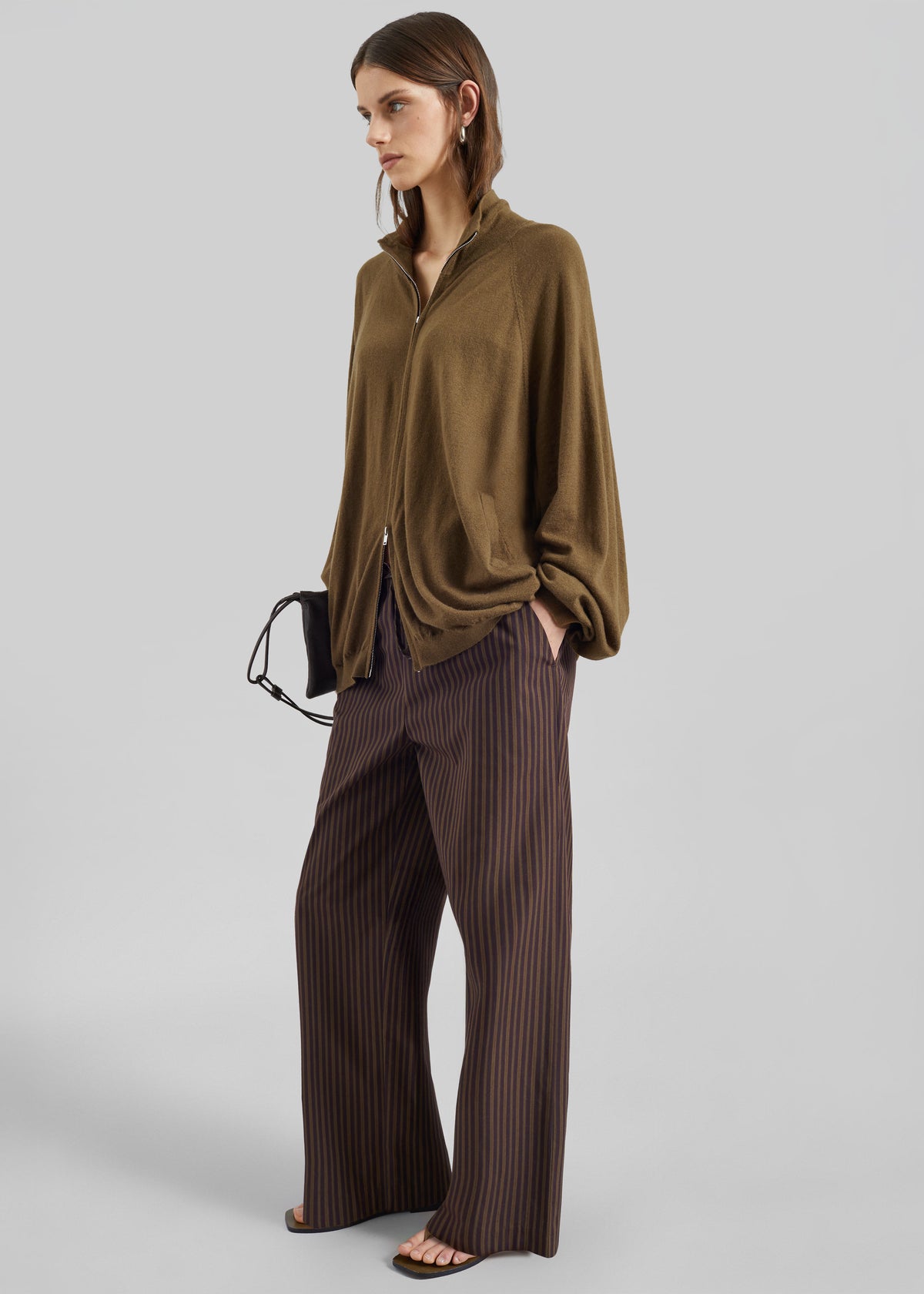Seia Cotton Drawstring Pants - Burgundy Stripe - 1