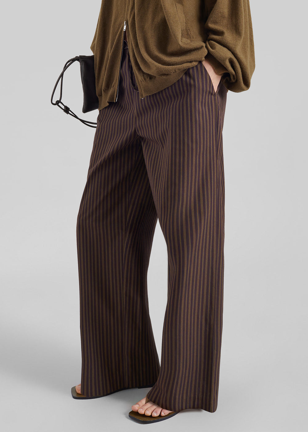 Seia Cotton Drawstring Pants - Burgundy Stripe - 1