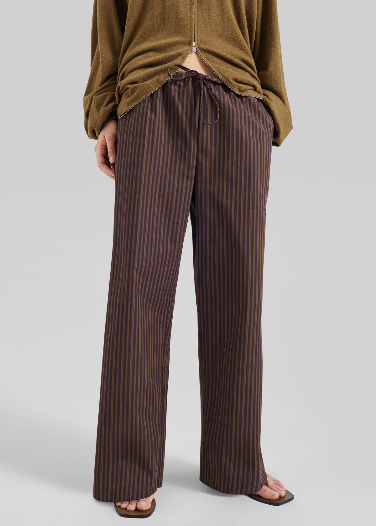 Seia Cotton Drawstring Pants - Burgundy Stripe - 4