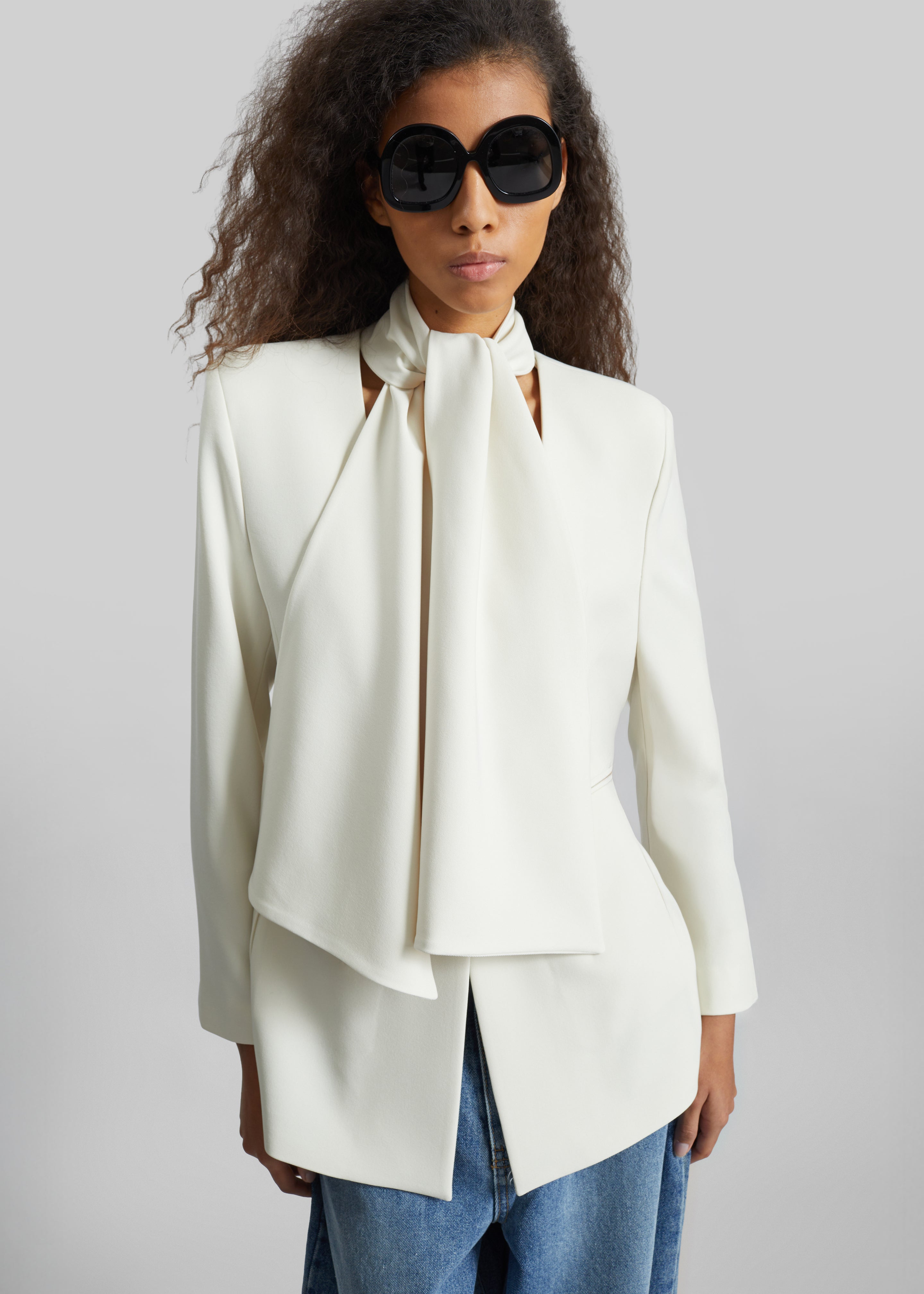 Seika Scarf Blazer - Ivory - 1