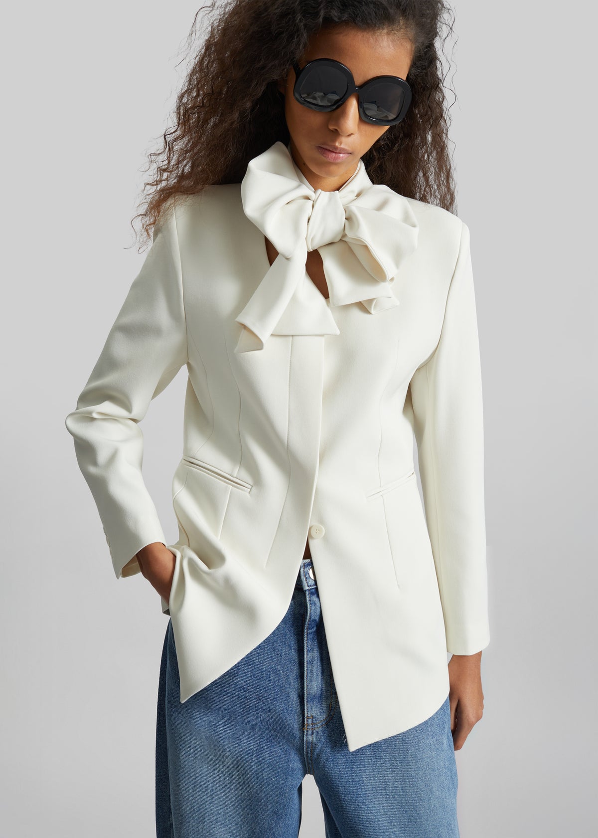 Seika Scarf Blazer - Ivory - 4