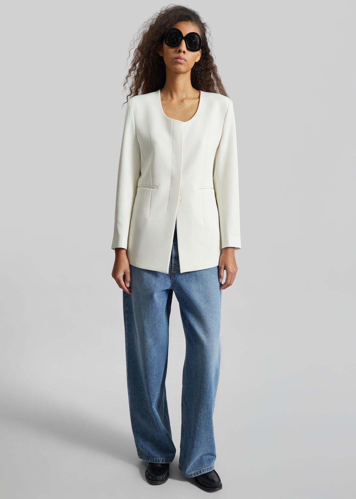 Seika Scarf Blazer - Ivory - 3