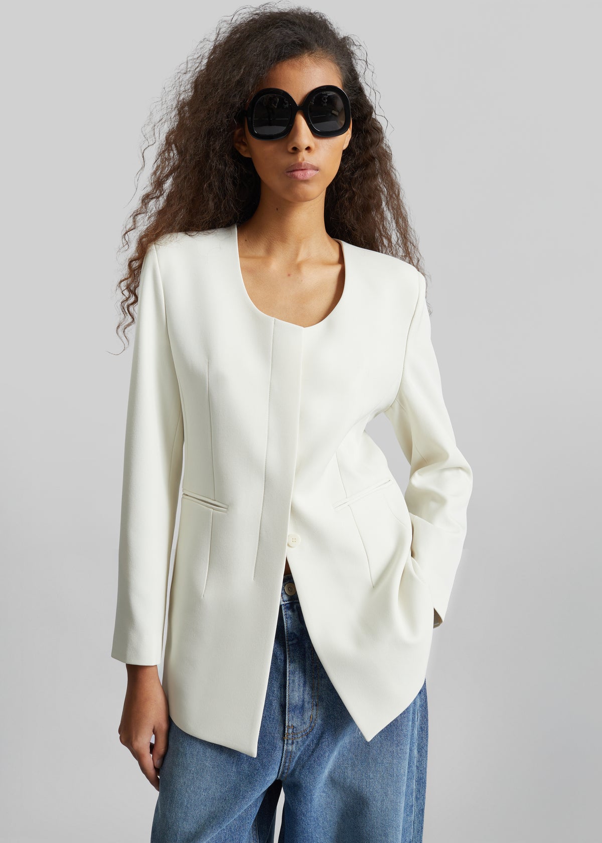 Seika Scarf Blazer - Ivory - 5
