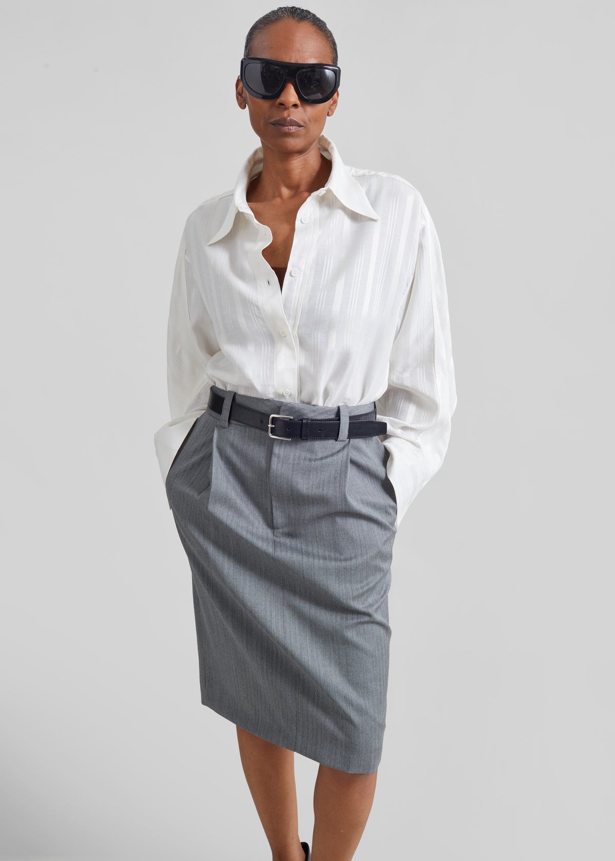 Selin Back Vent Shirt - White
