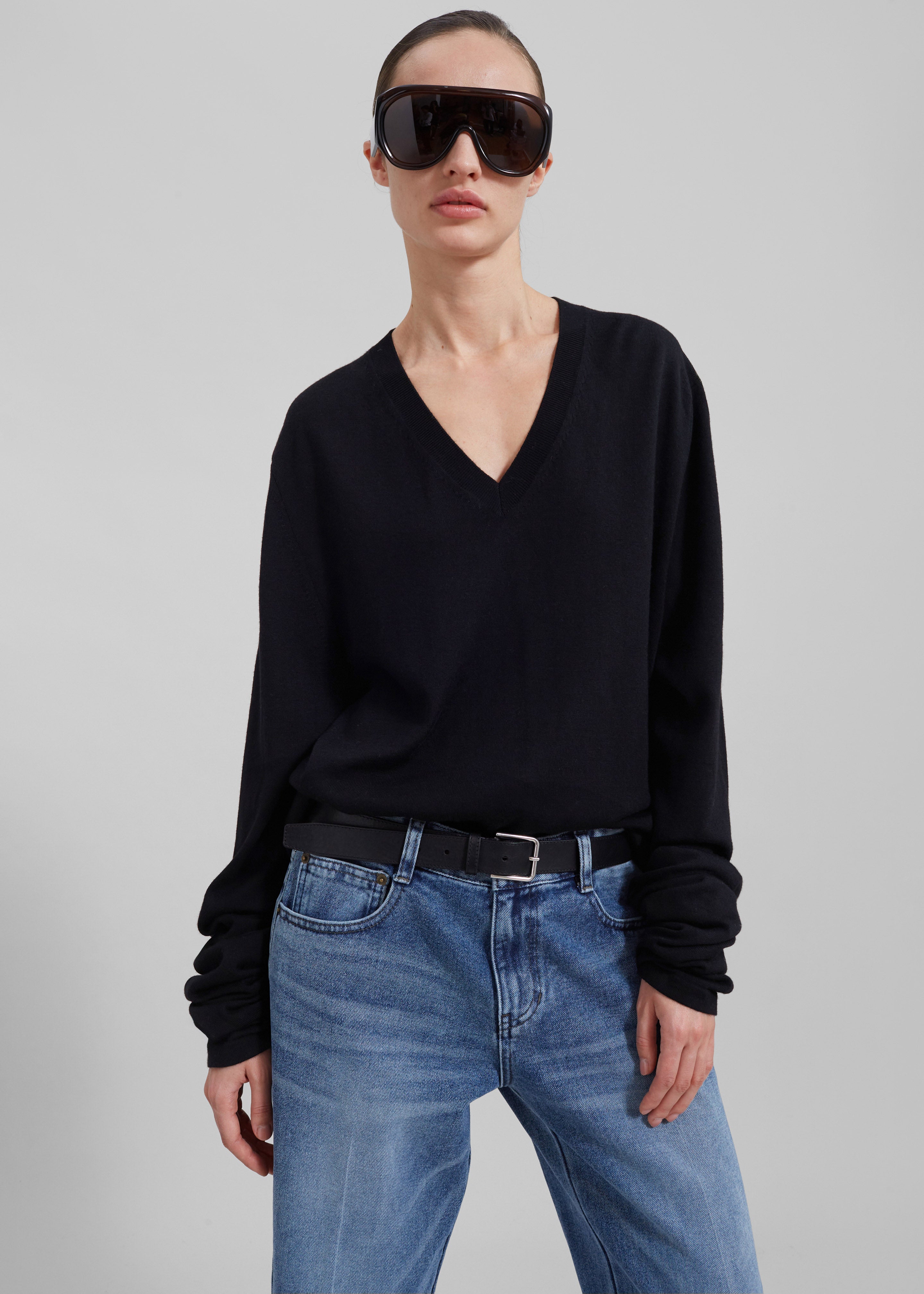 Selma Extra Long Sleeve Merino Wool Pullover - Black - 1