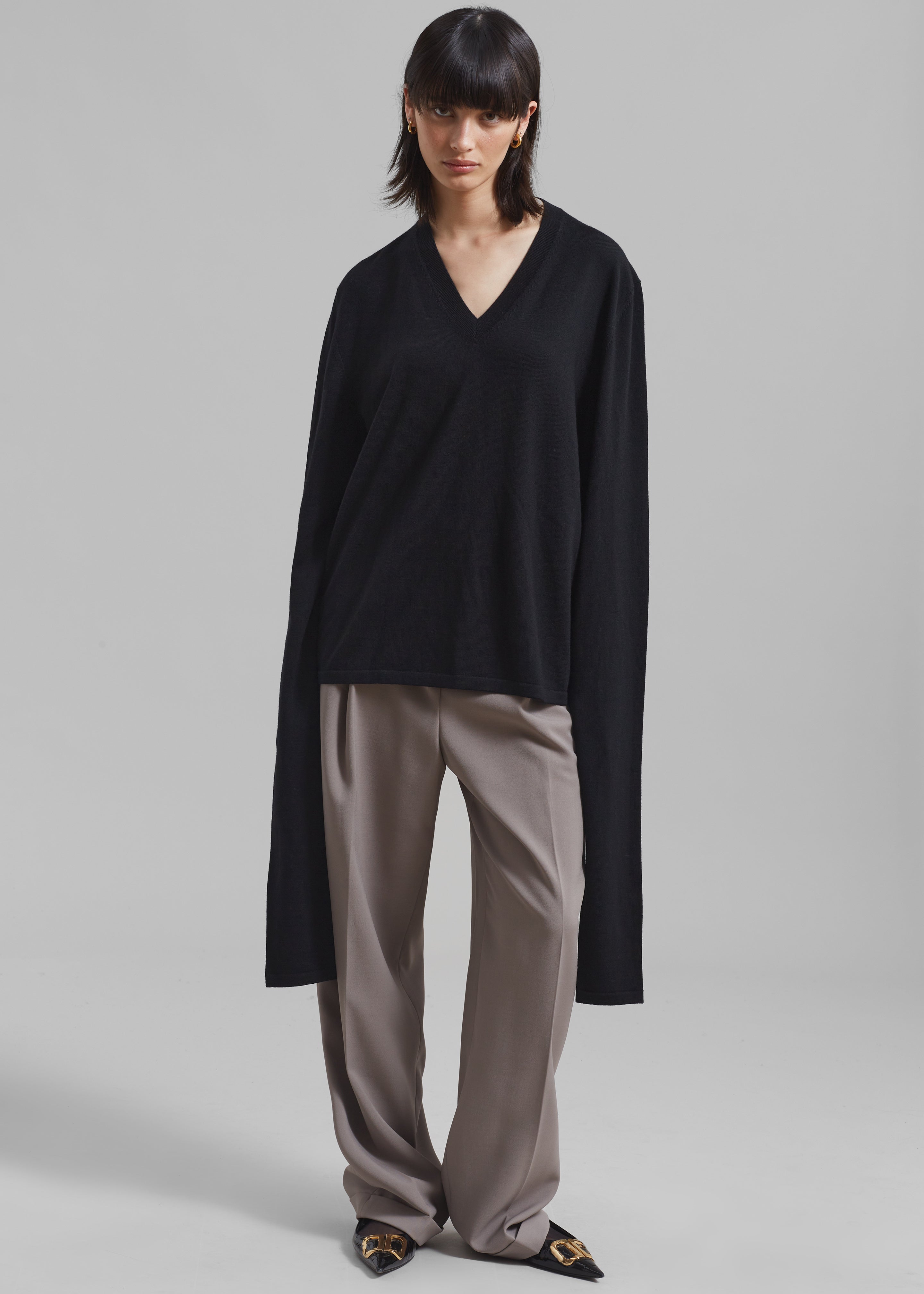 Selma Extra Long Sleeve Merino Wool Pullover - Black - 2
