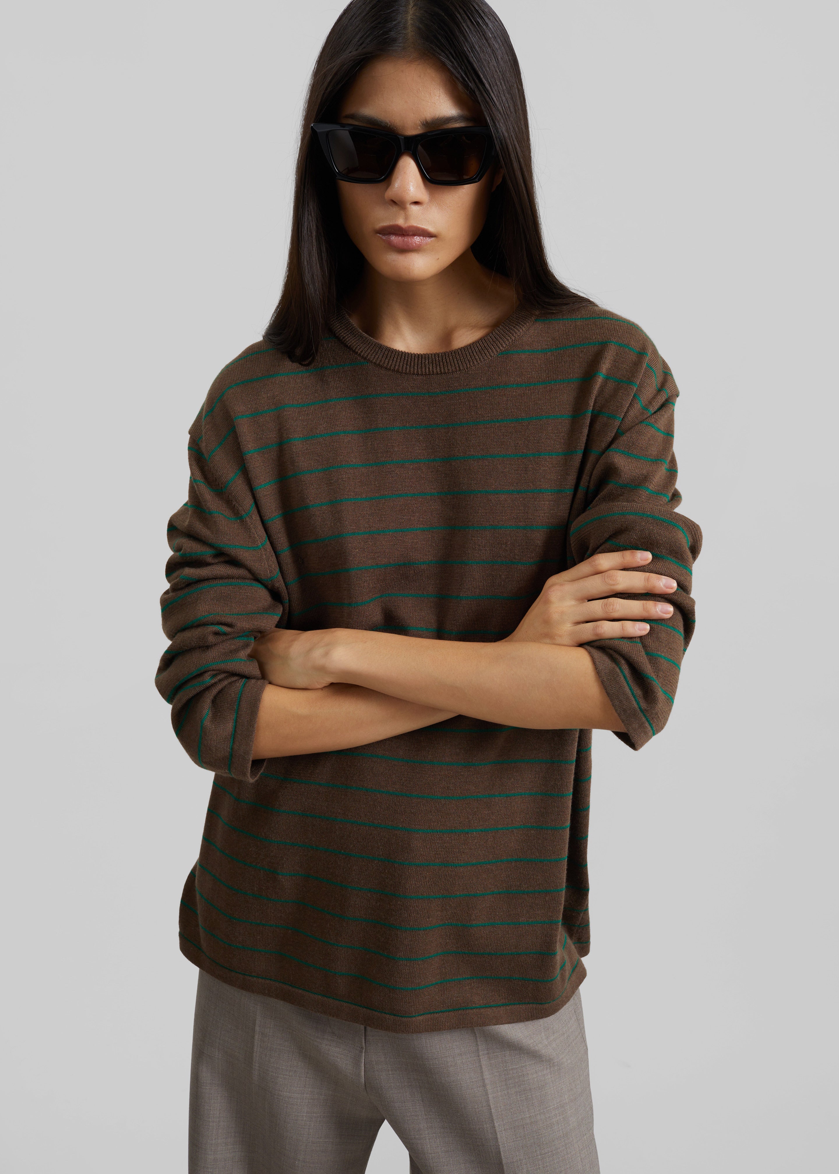 Sena Knit Pullover - Brown/Green Stripe - 4