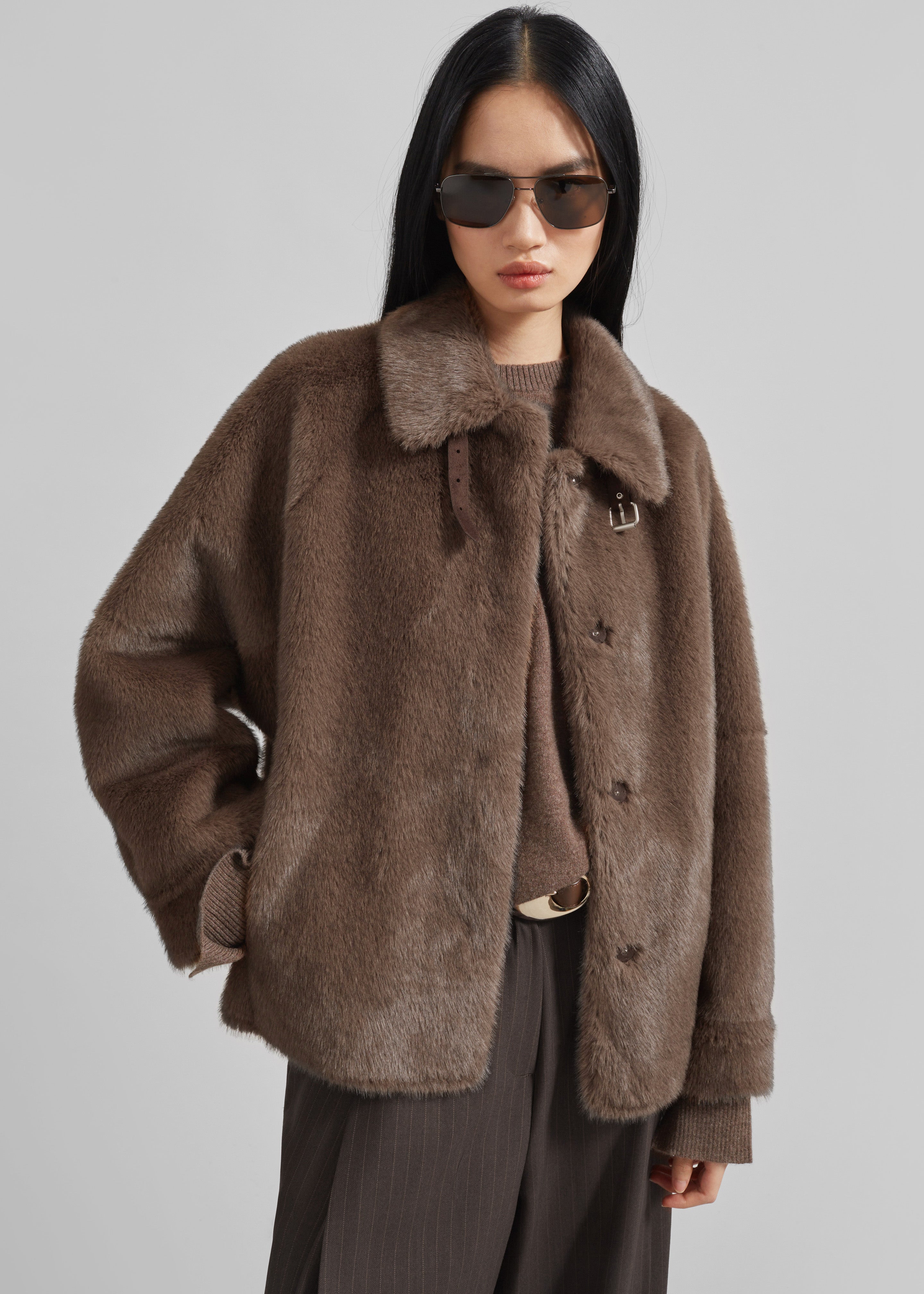 Senja Faux Fur Jacket - Brown - 6