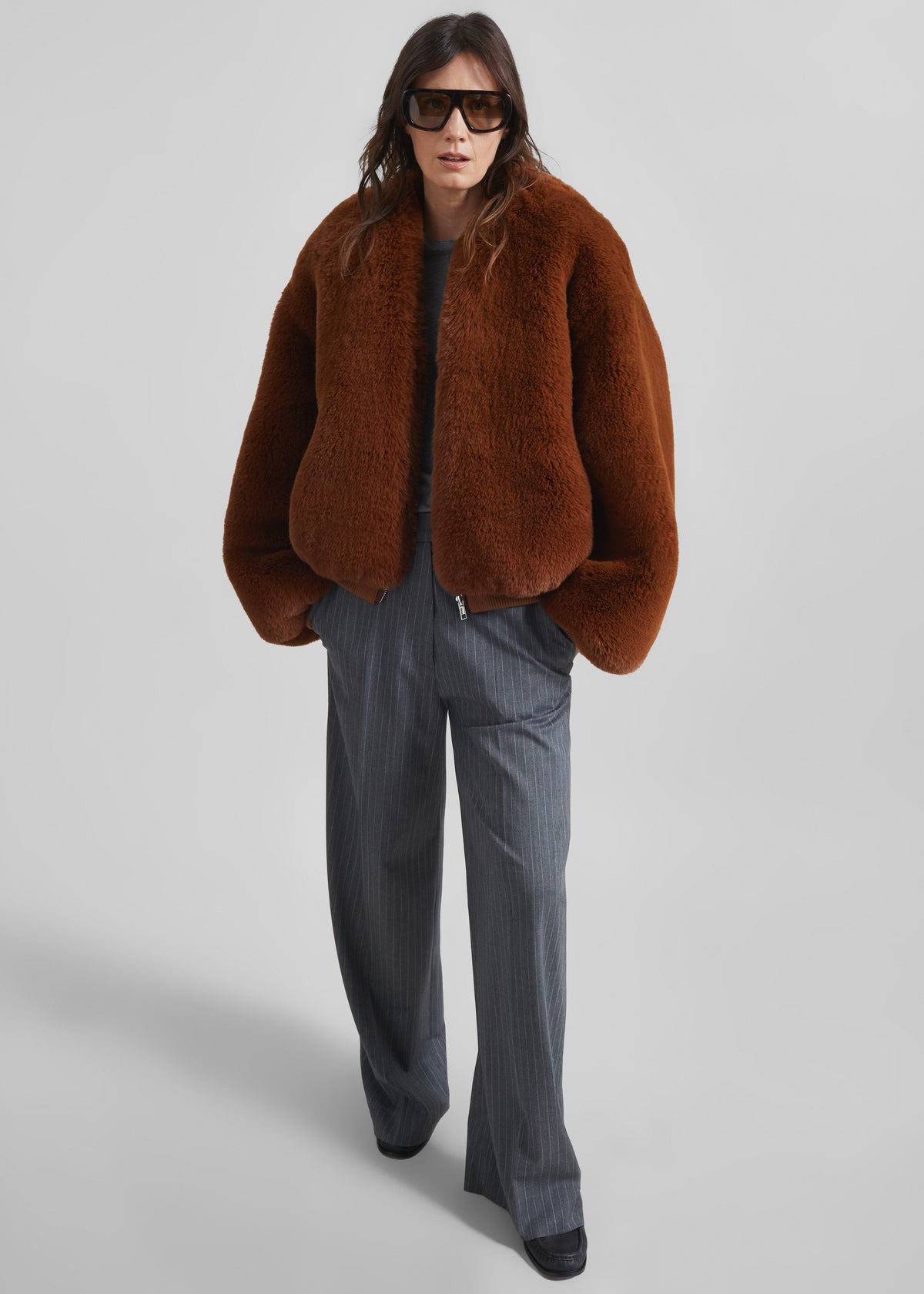 Senna Faux Fur Collarless Jacket - Bronze - 4