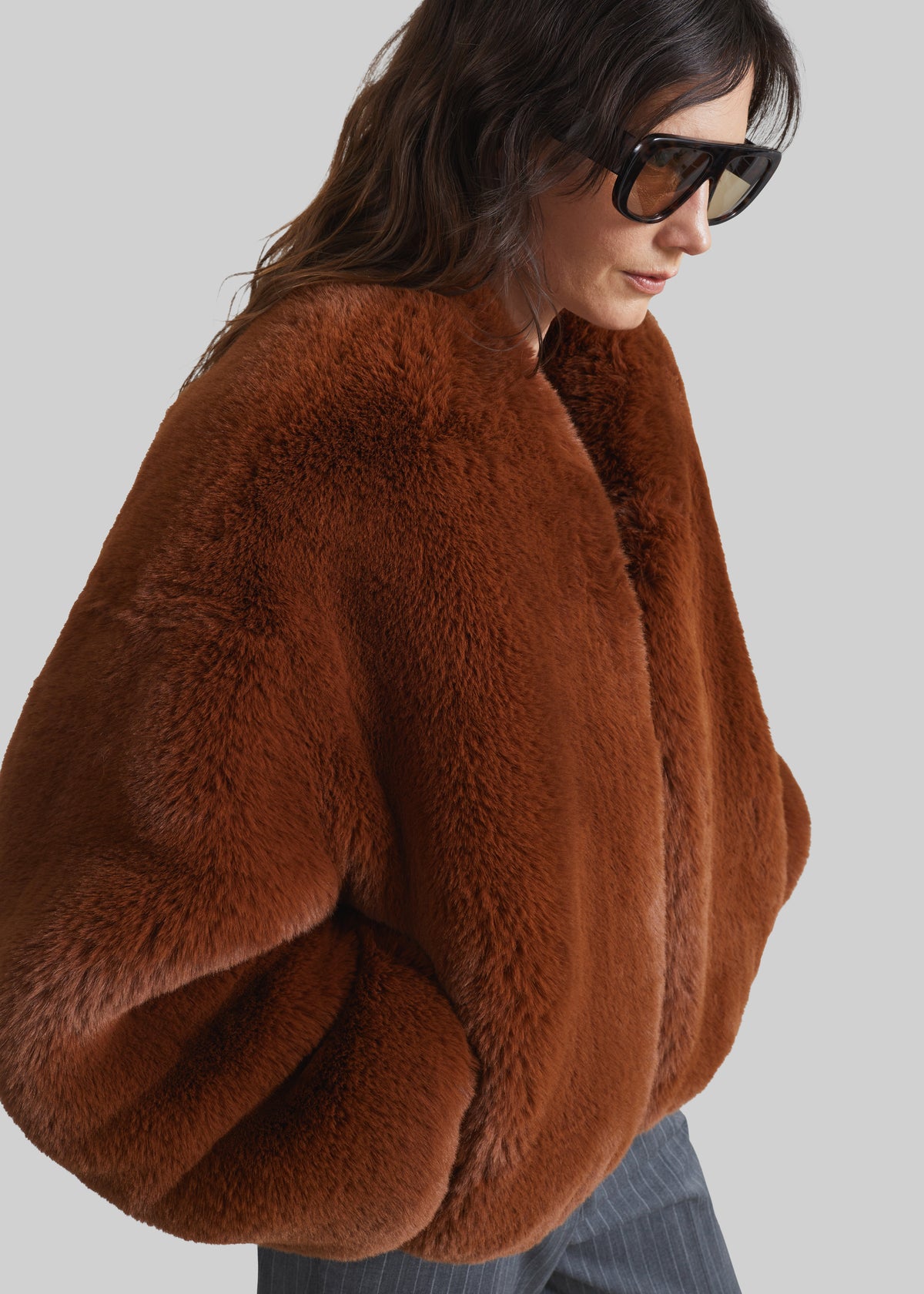 Senna Faux Fur Collarless Jacket - Bronze - 5