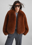 Senna Faux Fur Collarless Jacket - Bronze