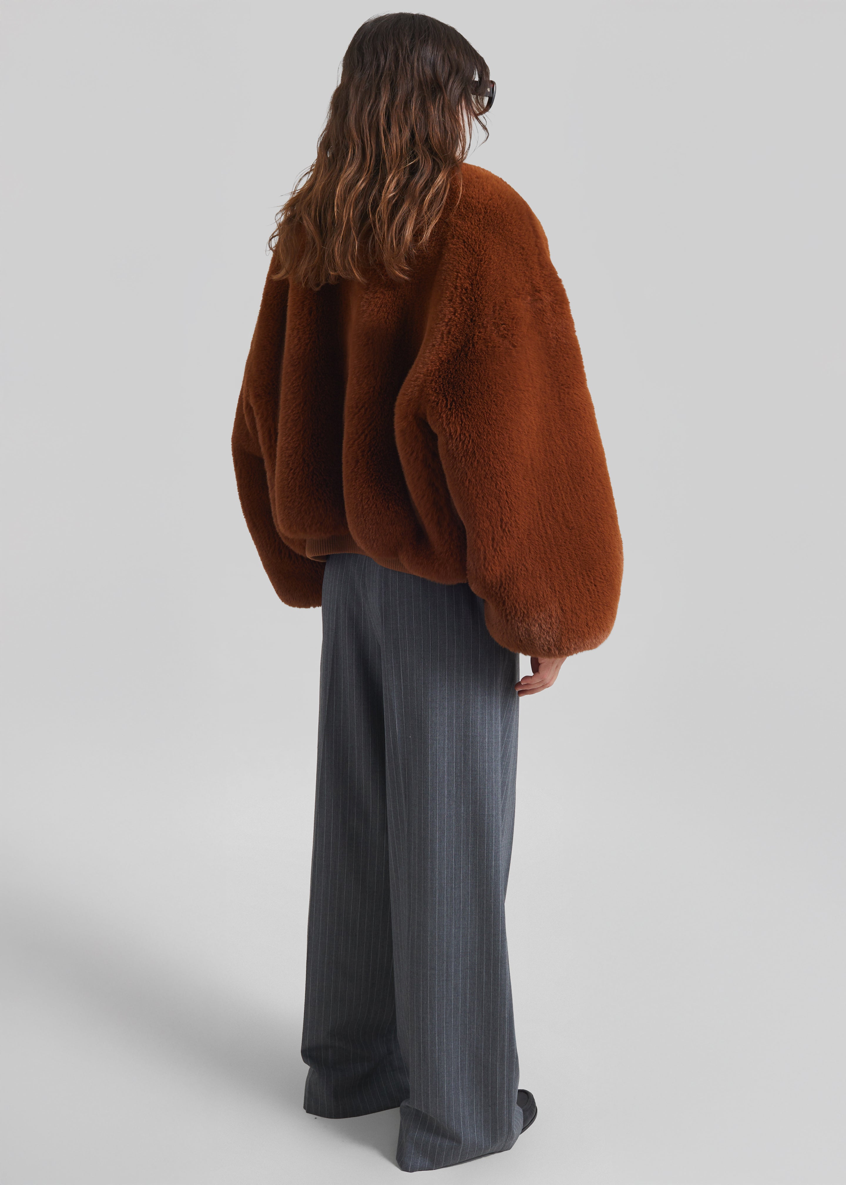 Senna Faux Fur Collarless Jacket - Bronze - 6