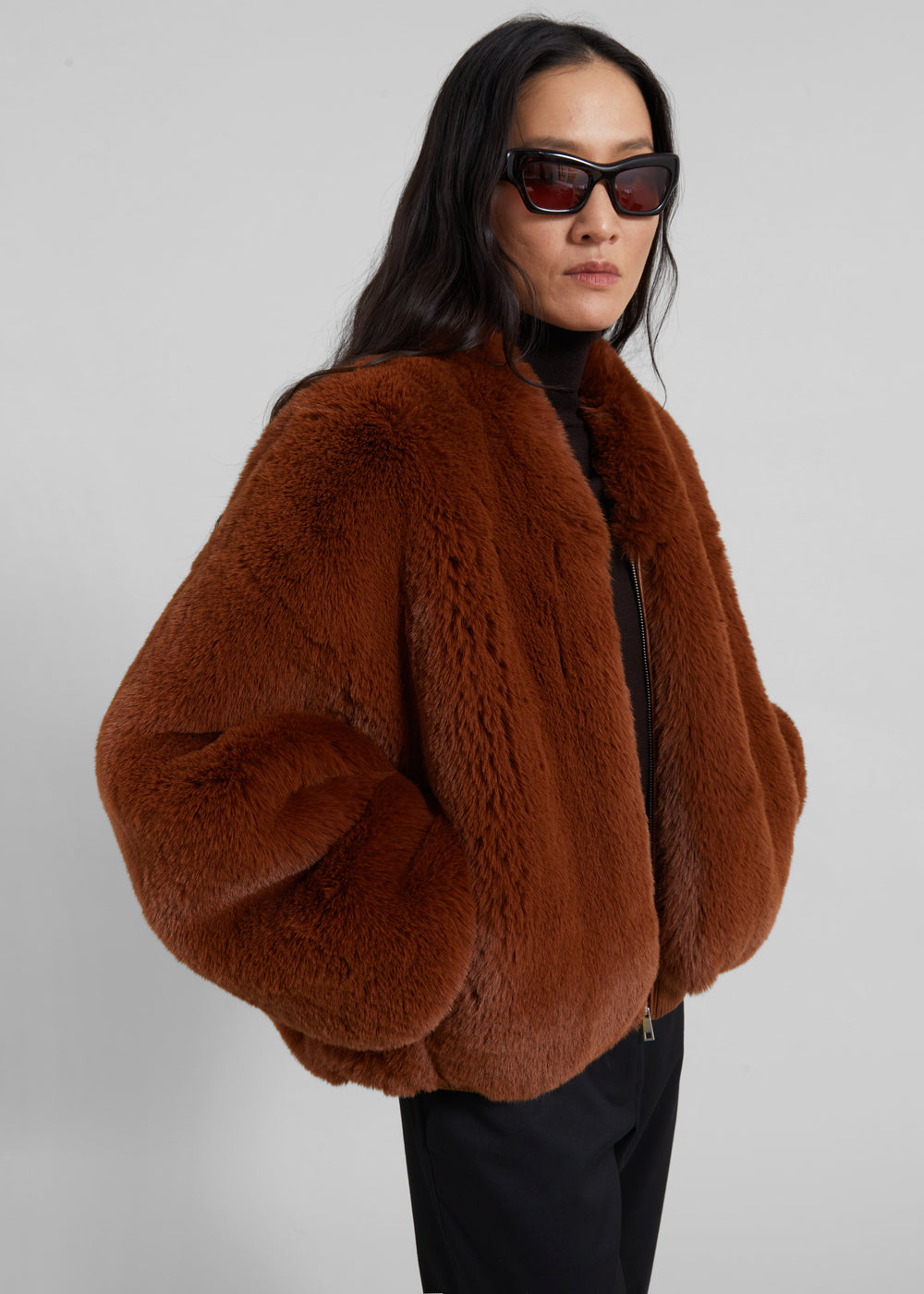 Senna Faux Fur Collarless Jacket - Bronze - 1