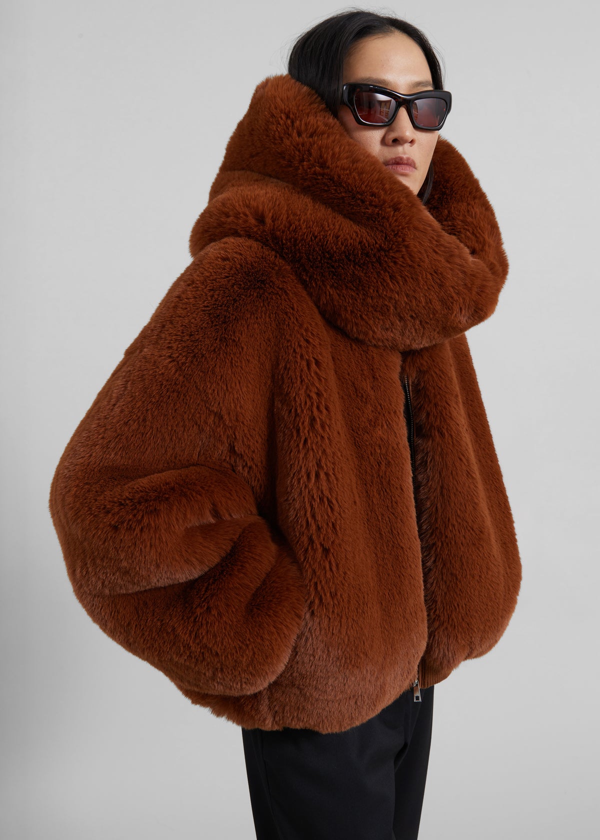 Senna Faux Fur Collarless Jacket - Bronze