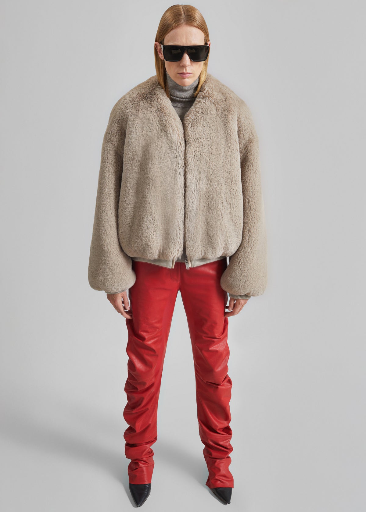 Senna Faux Fur Collarless Jacket - Light Taupe - 3
